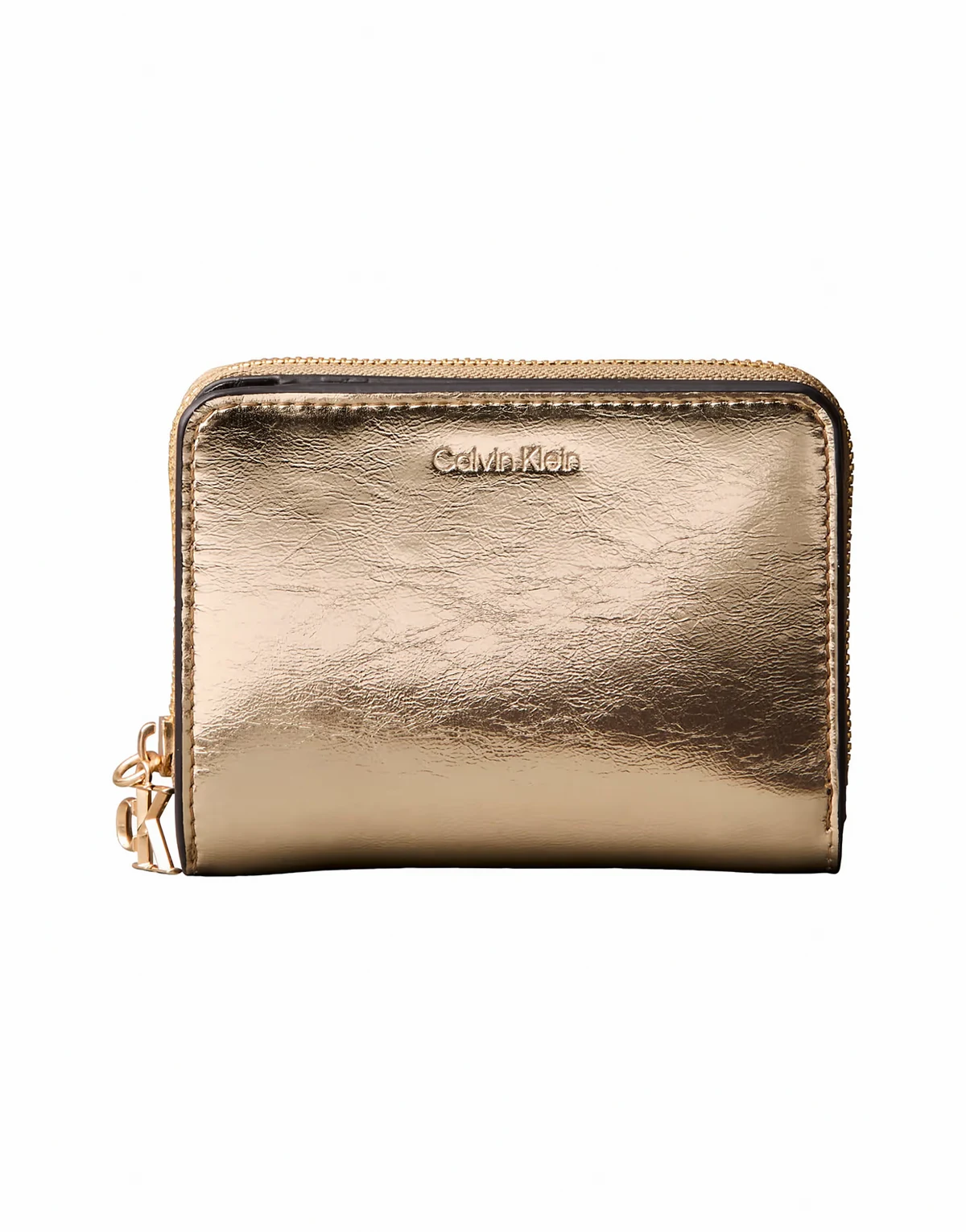 metallic zip wallet in gold