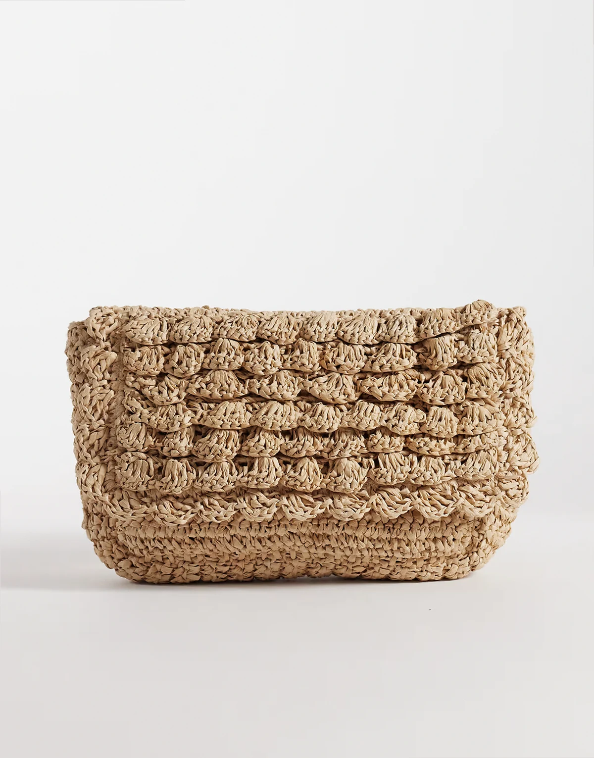 textured straw raffia shoulder clutch bag in neutral