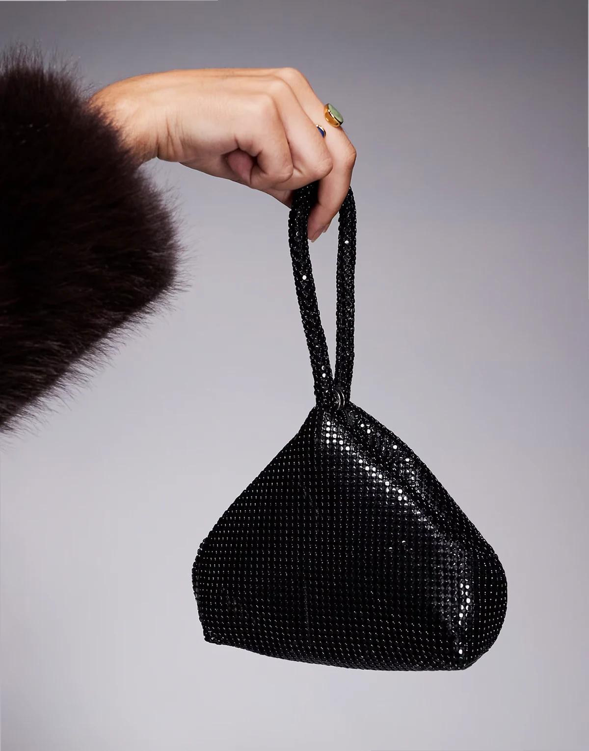chainmail mini grab cookie clutch bag black