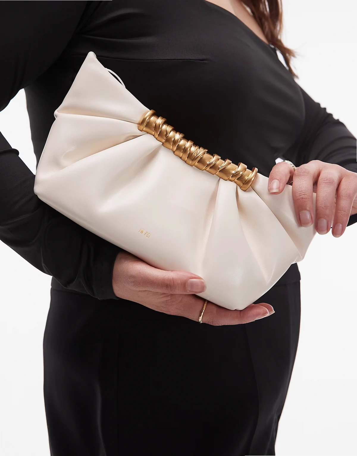 Leia pleated clutch purse in white