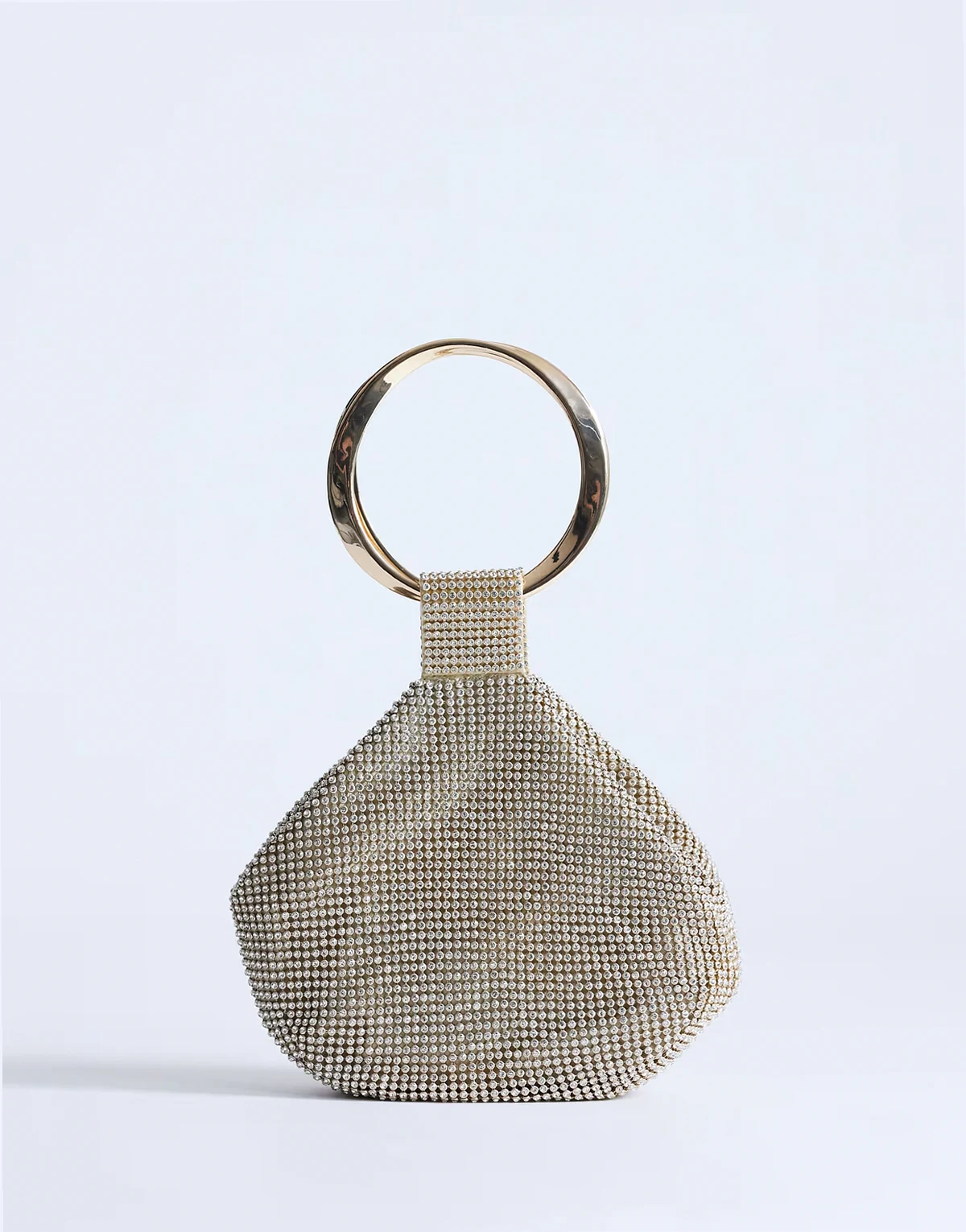 Cherry metal handle small clutch purse in gold rhinestones