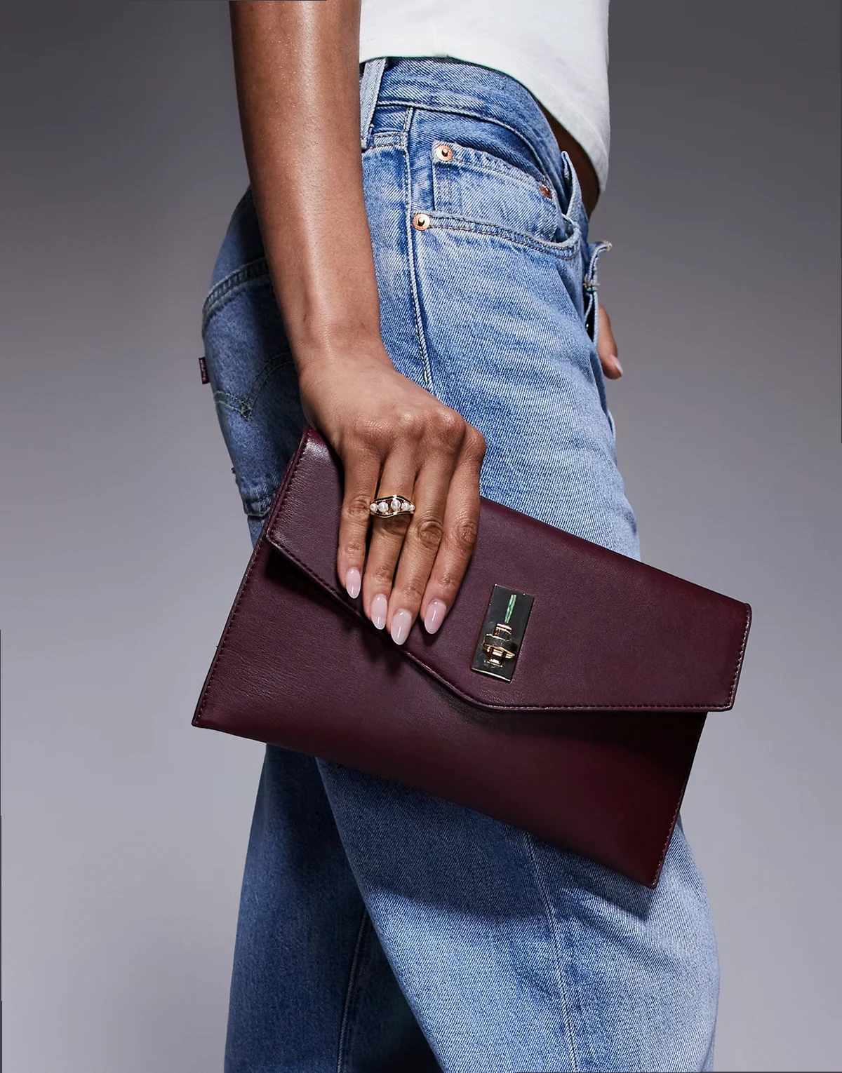 classic PU clutch bag in dark burgundy