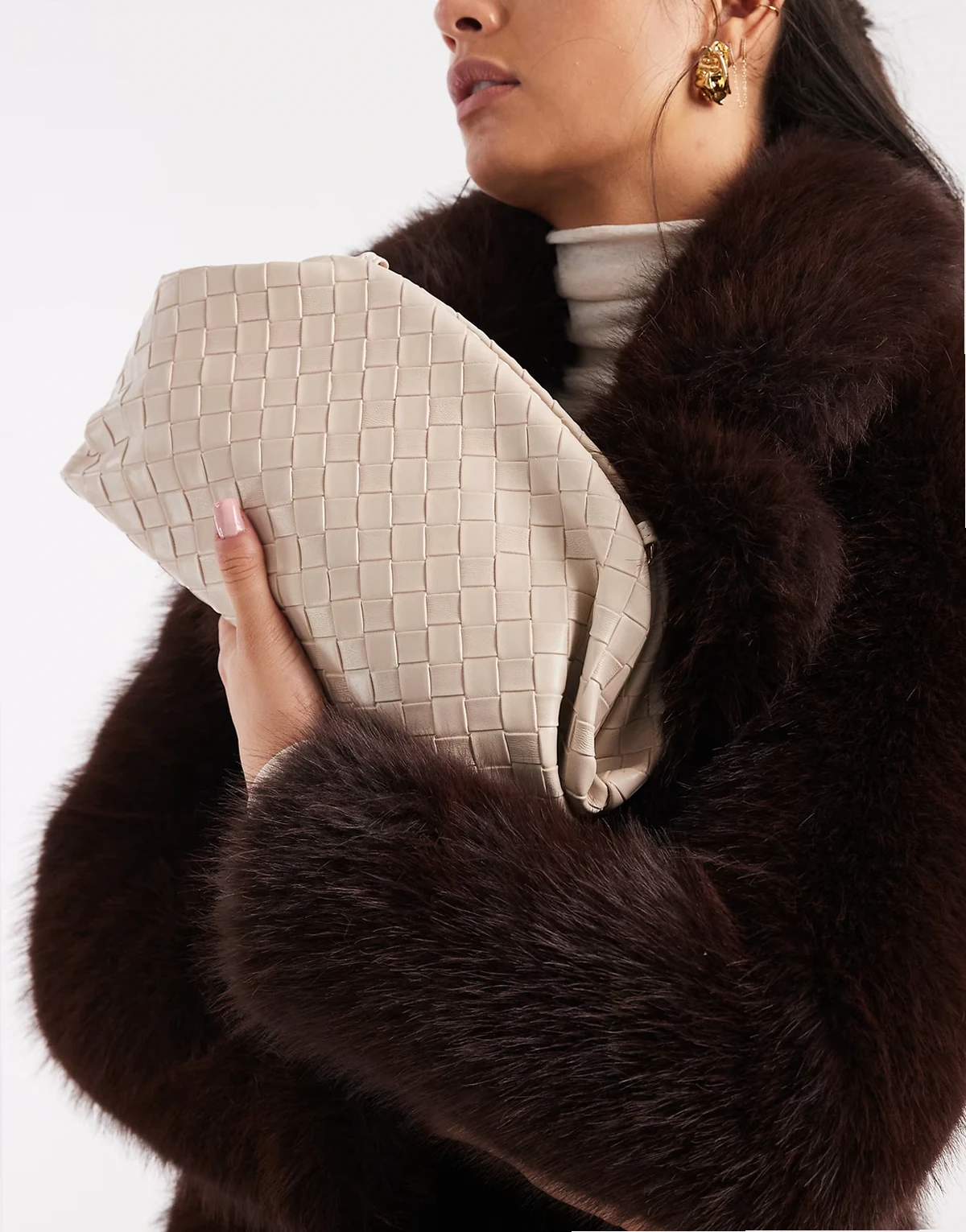 woven pillow clutch purse in stone