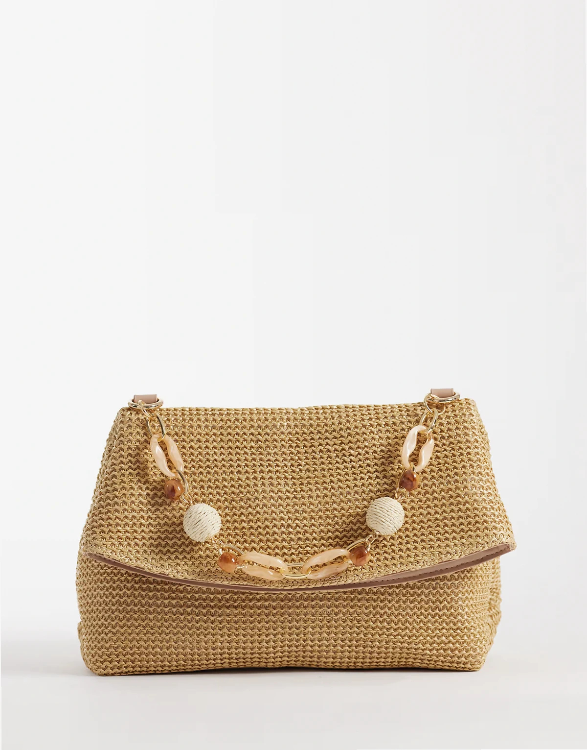 straw clutch bag with resin strap in natural