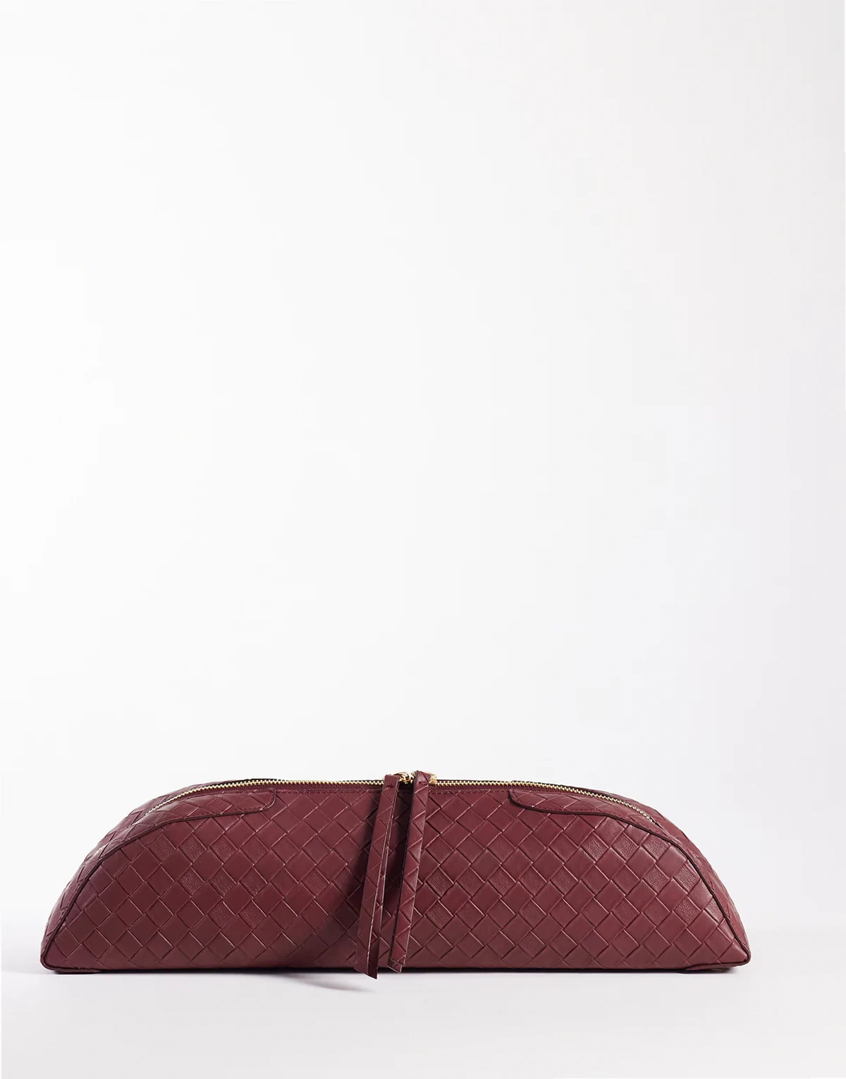 pencil case elongated clutch in burgundy weave