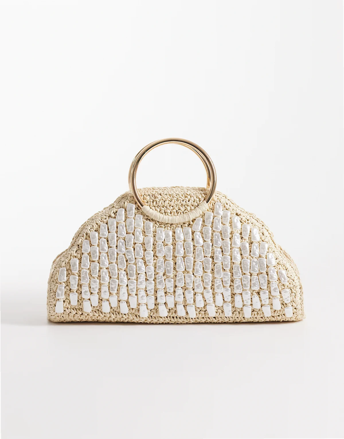 pearl detail raffia handle bag in cream