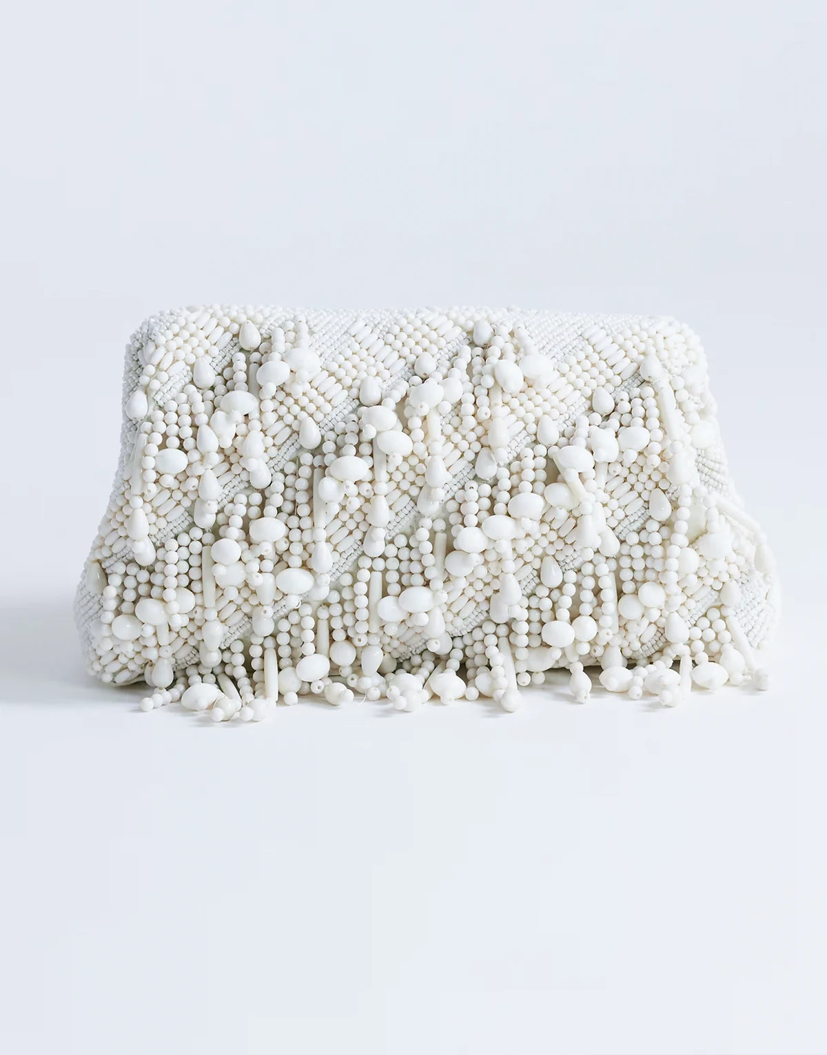 Garison bead embellished small clutch purse in white
