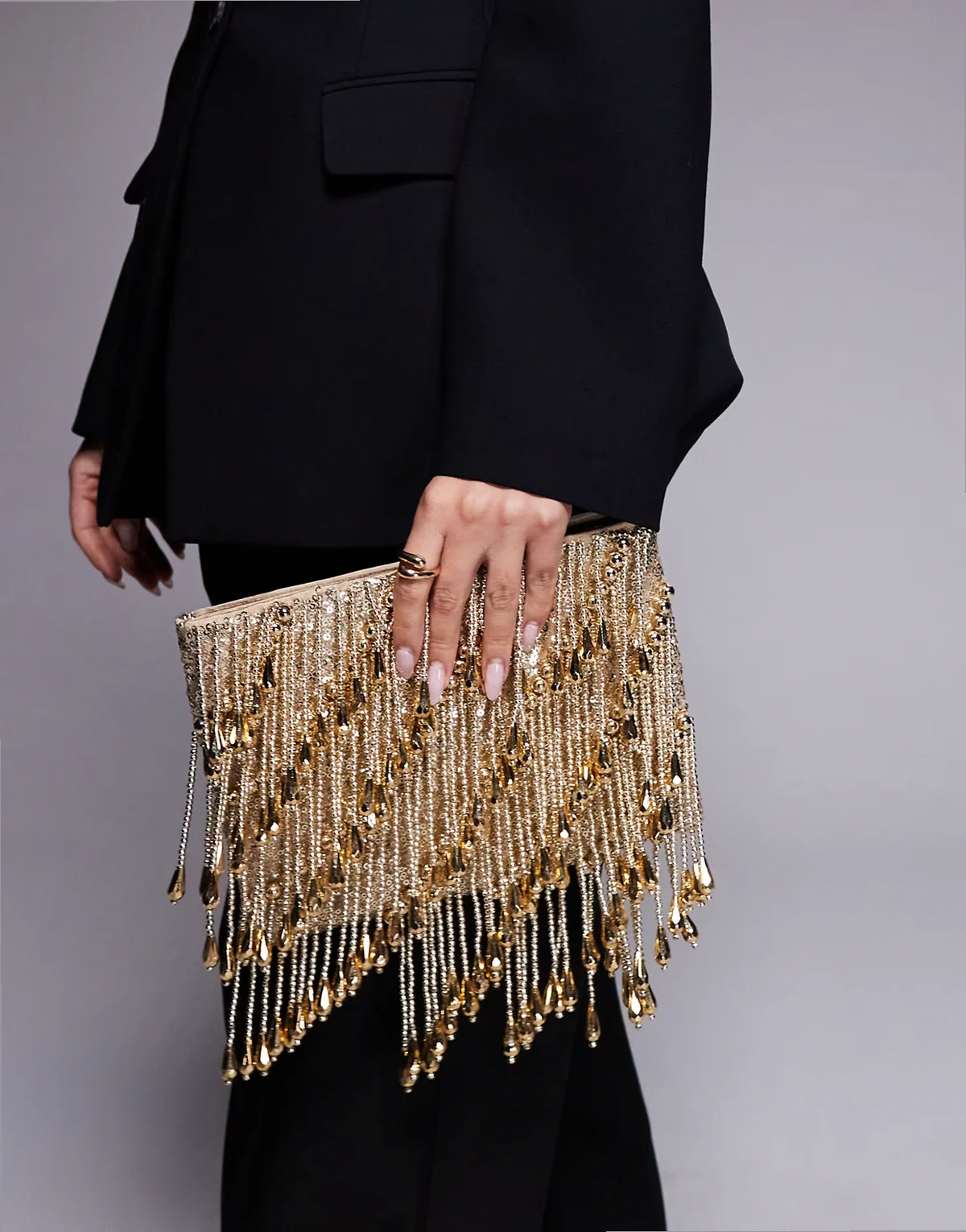 droplet zip top clutch bag in gold