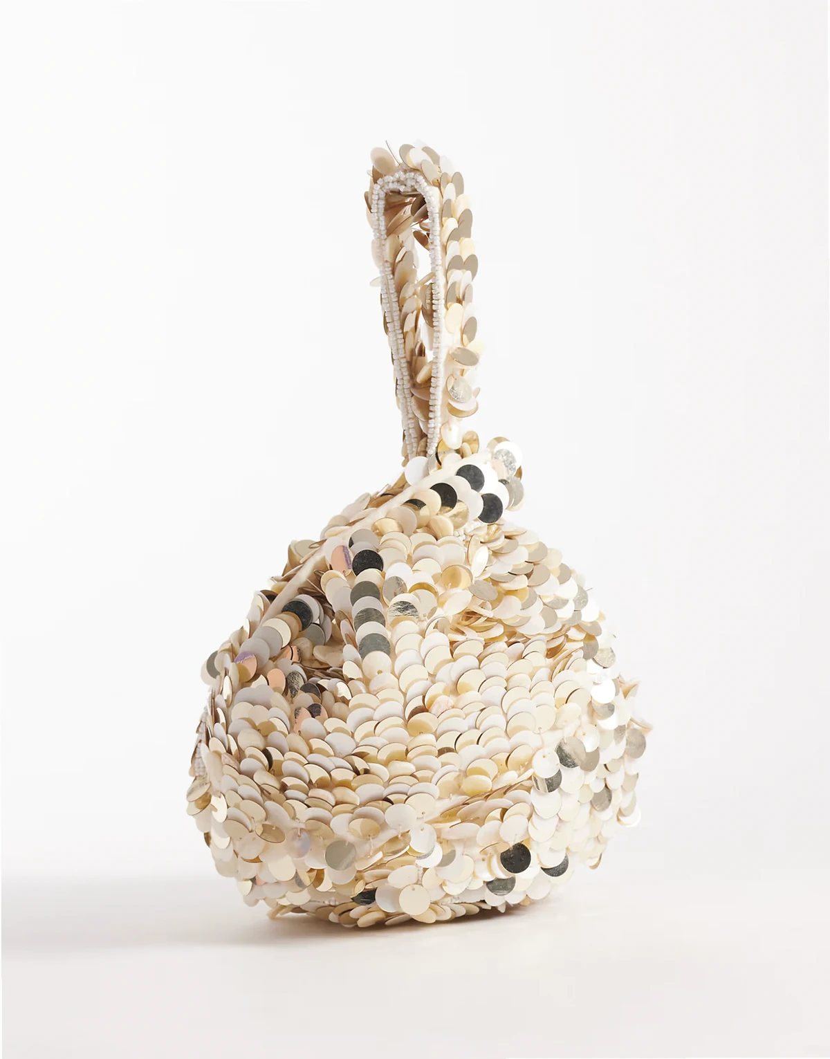 sequined loop handle bag in cream