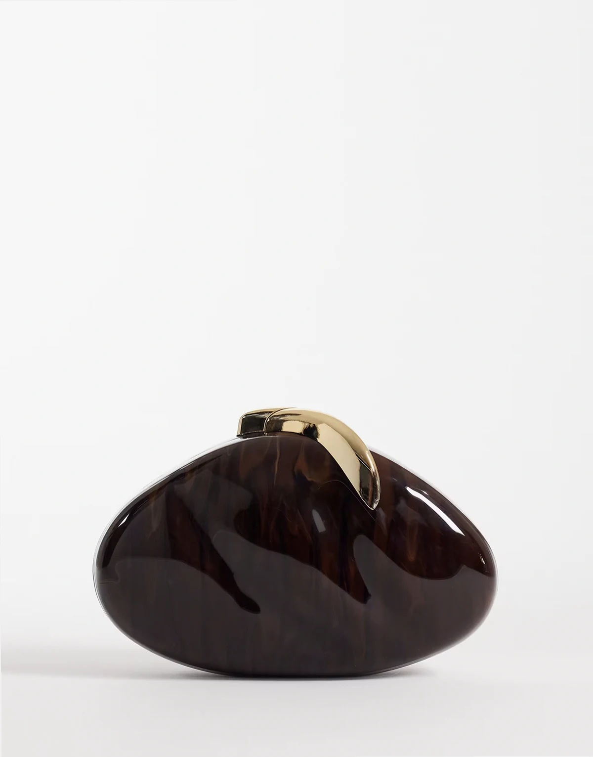 hard shell clutch bag in brown marble