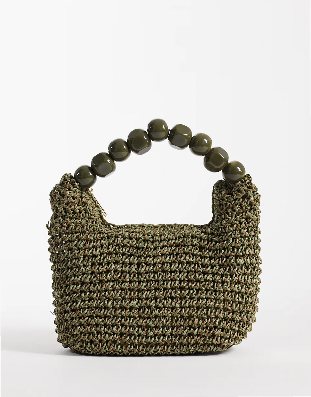 straw grab clutch bag with resin ball handle in olive