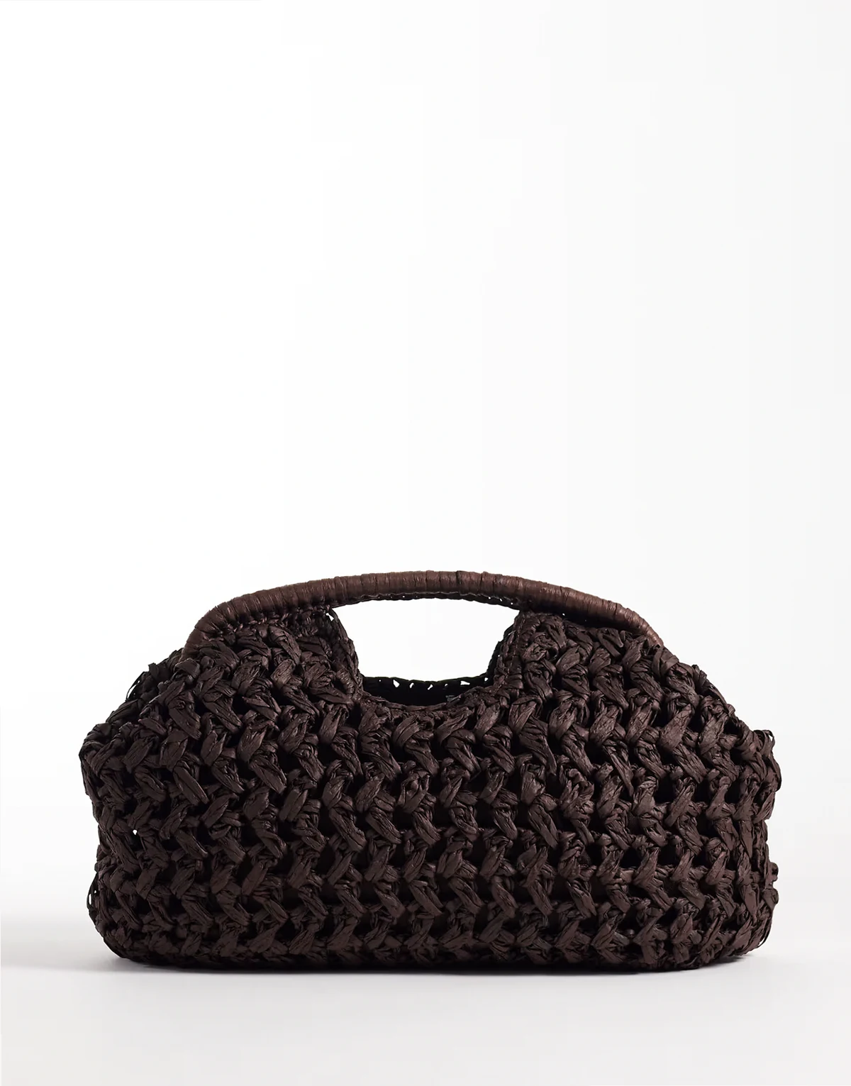 crochet straw frame clutch purse in chocolate