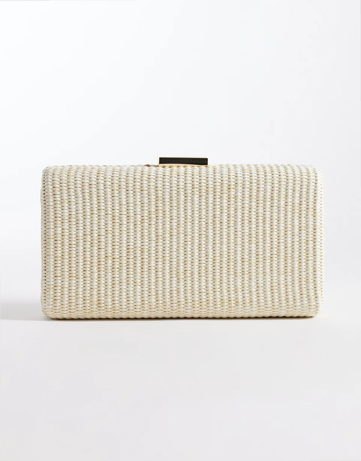 hard straw clutch purse in neutral