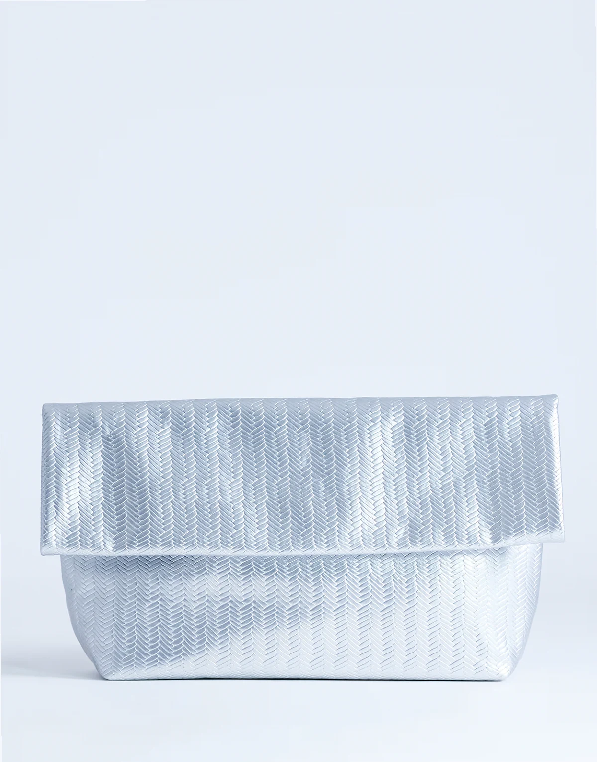 Lara woven oversized clutch purse in silver