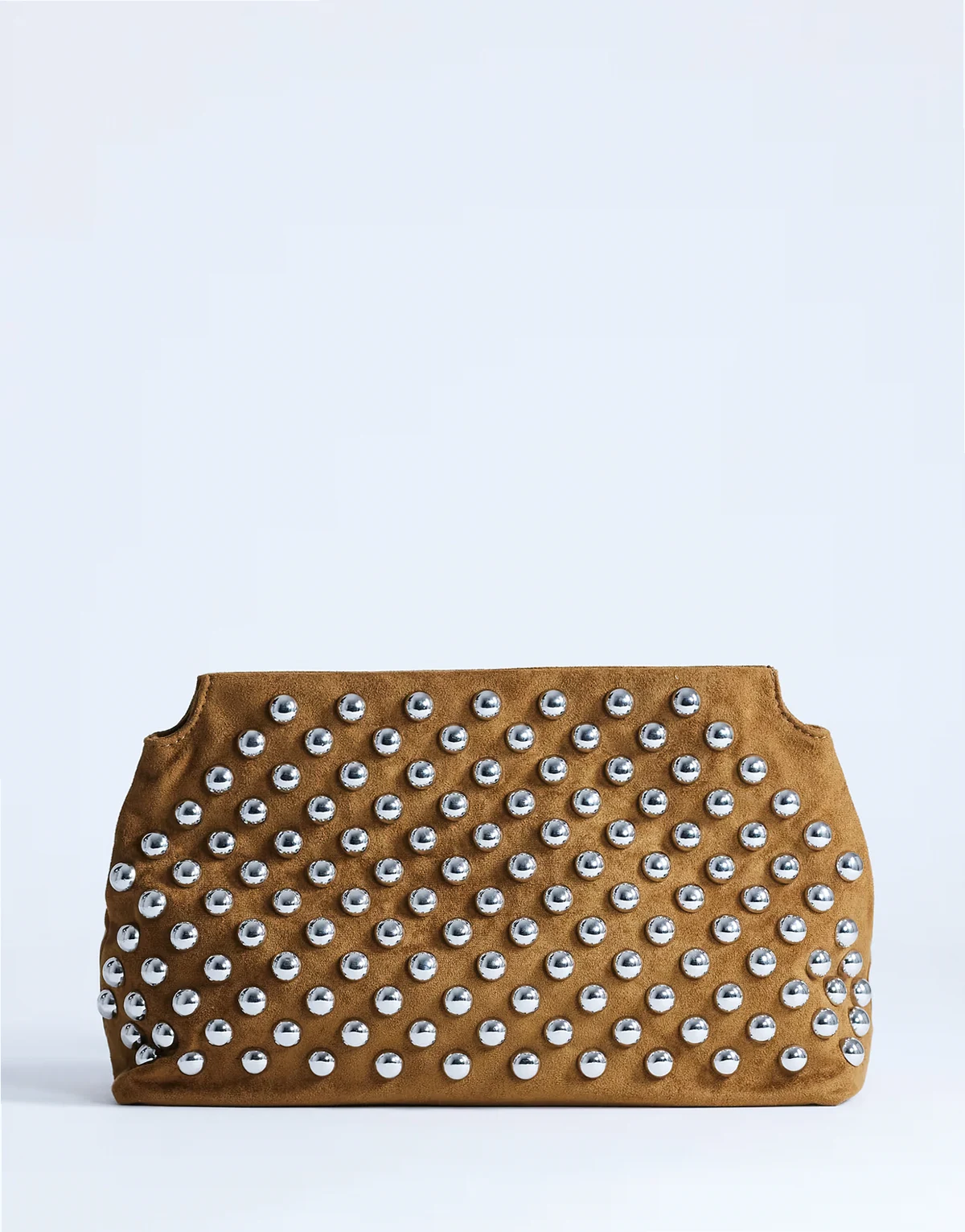 Gideon studded clutch purse in tan
