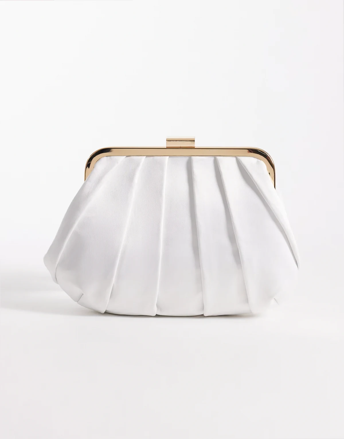 pleated satin clutch bag in cream