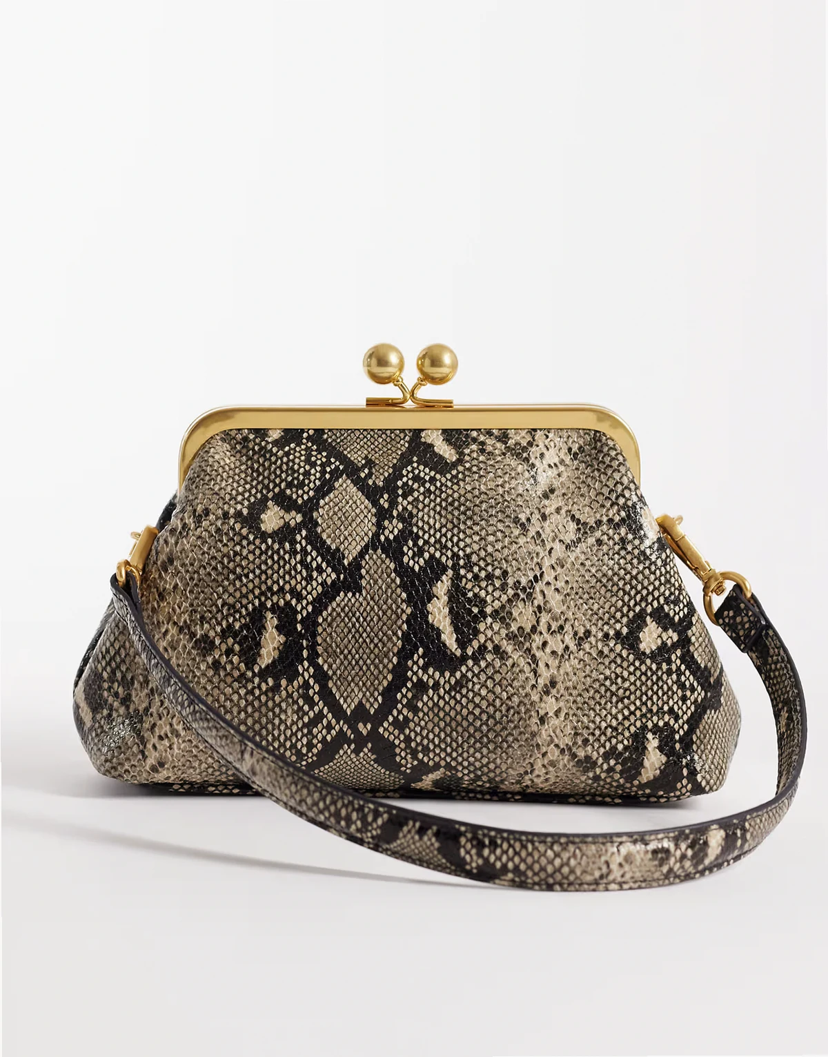 frame shoulder pouch purse with detachable strap in tonal snake