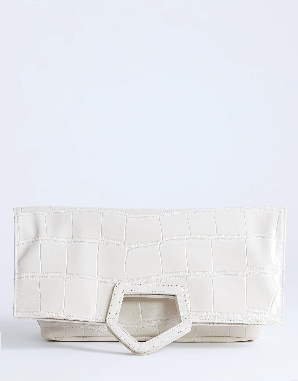 Gregry folded clutch purse in off white croc