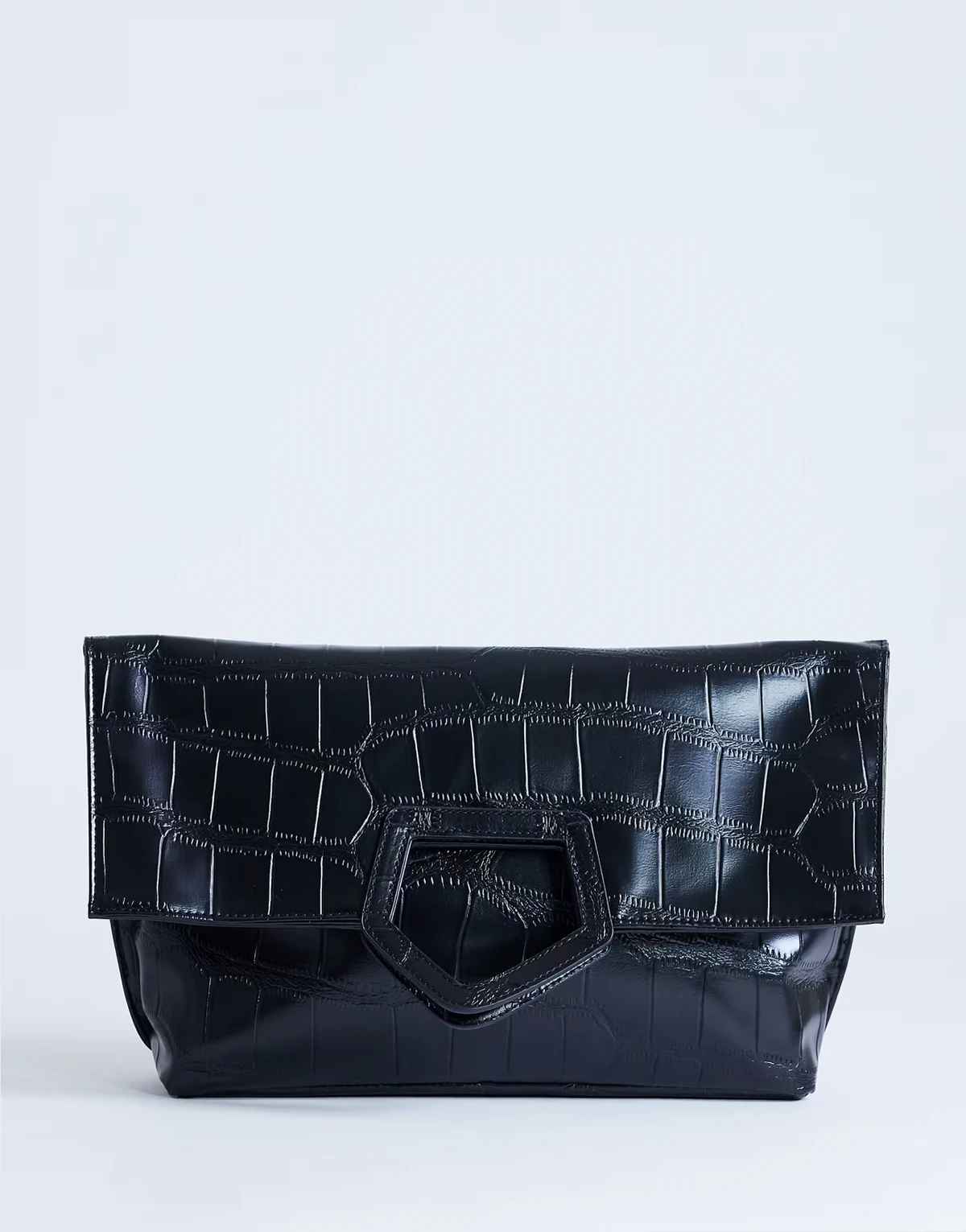 Gregry folded clutch purse in black croc