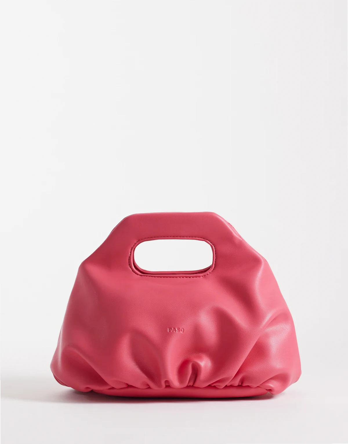 ruched soft clutch purse with crossbody strap in bright pink