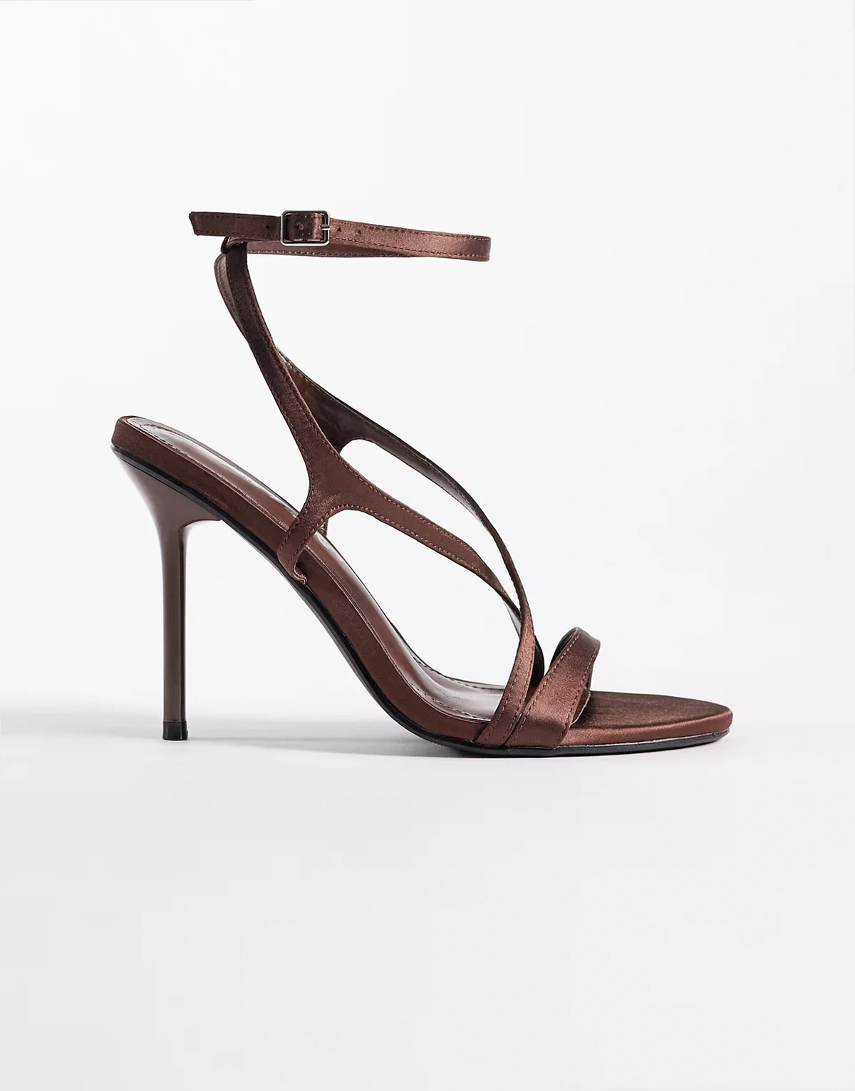 Sheer heeled sandals in brown satin