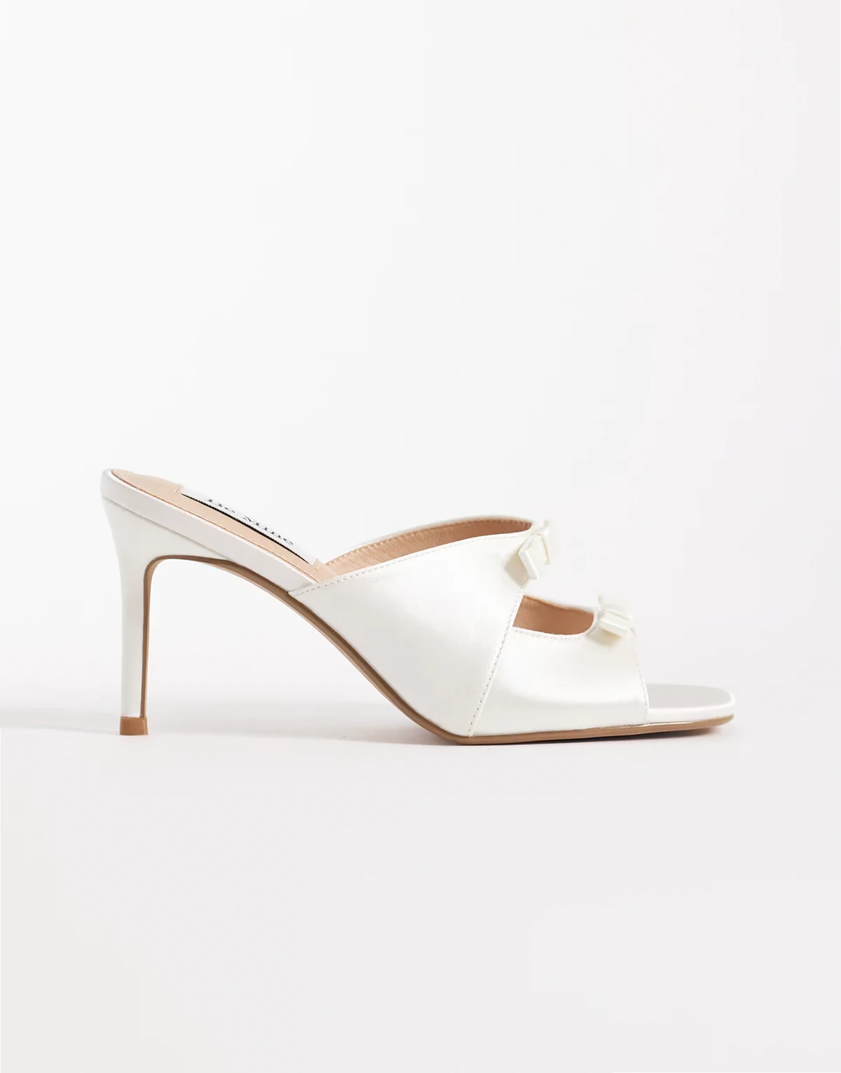 Bridal Donia heeled sandal mules with bows in ivory satin