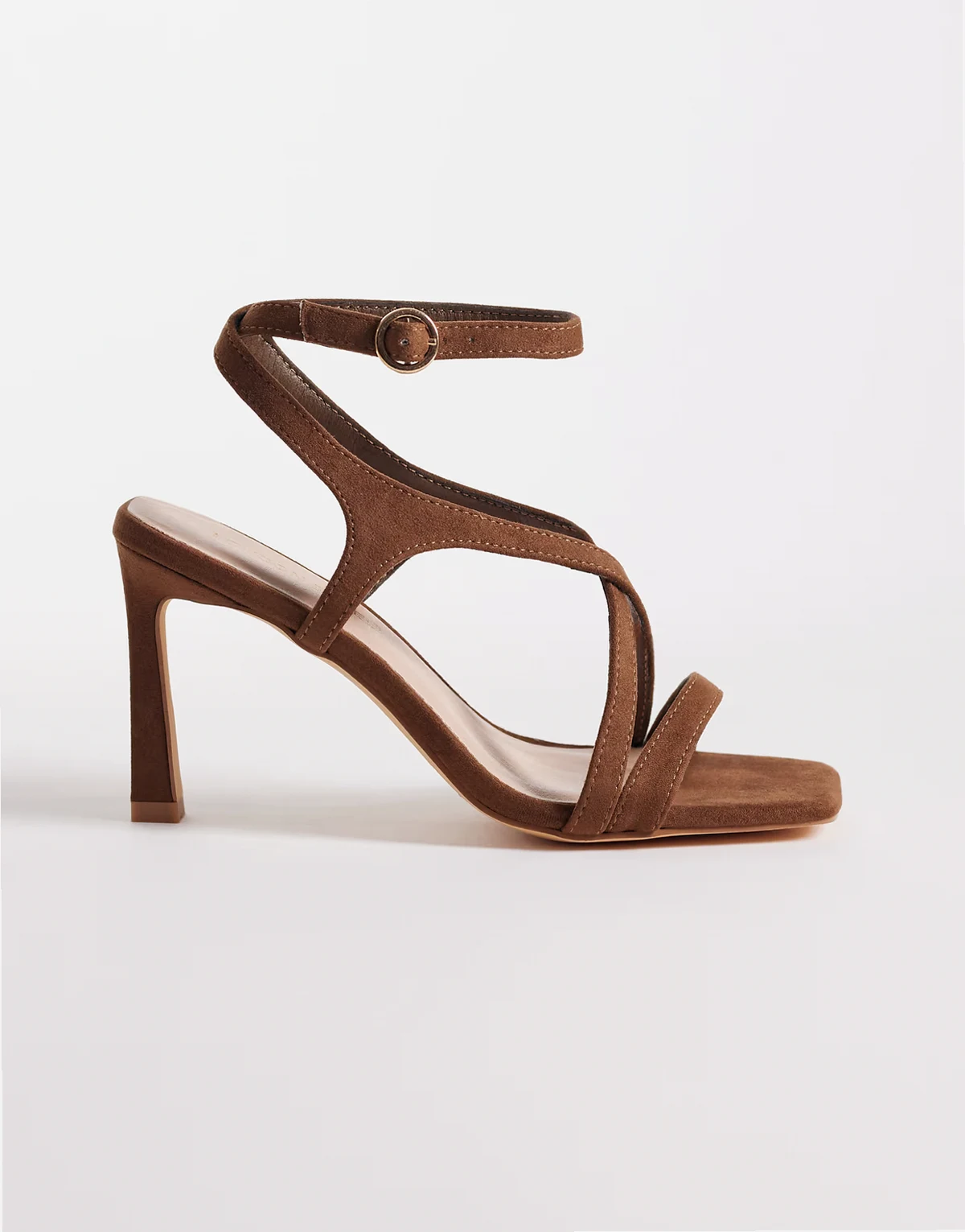 Elin heeled strappy sandals in mocha microsuede