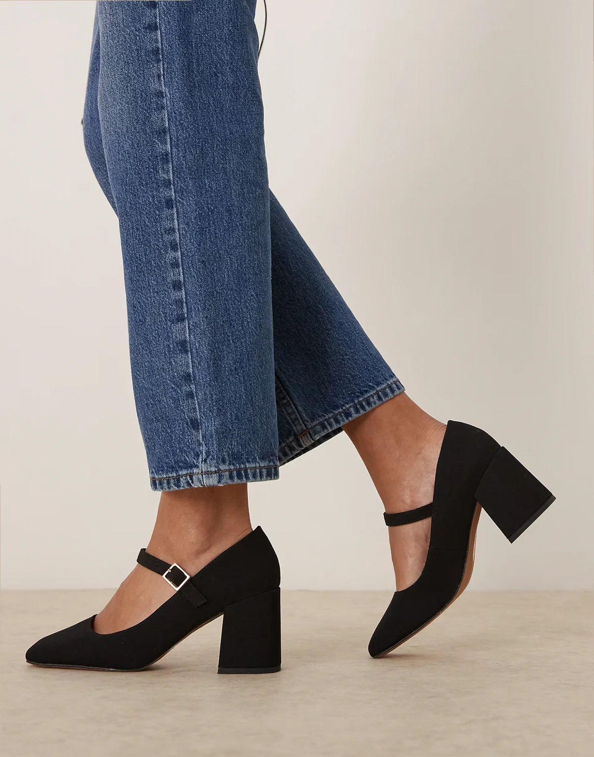 Wide Fit – Selene – Mary-Jane-Schuhe in Schwarz mit mittelhohem Blockabsatz, weite Passform