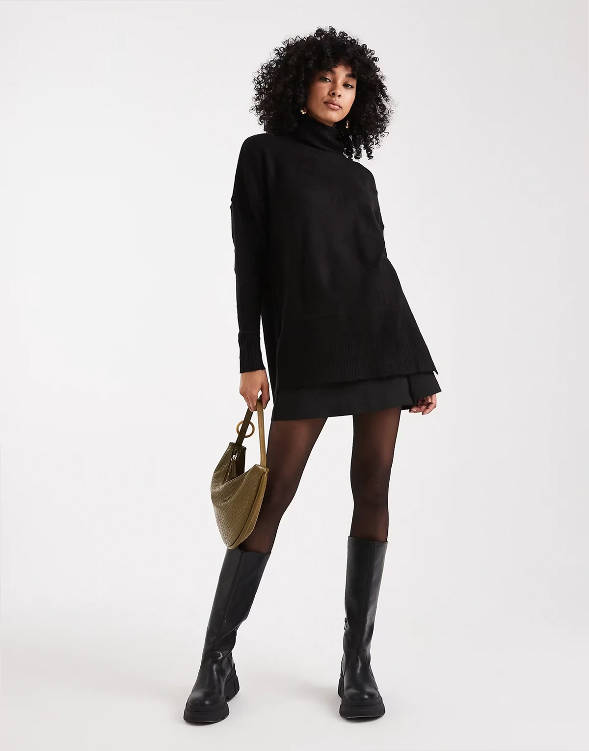 oversized roll neck sweater in black