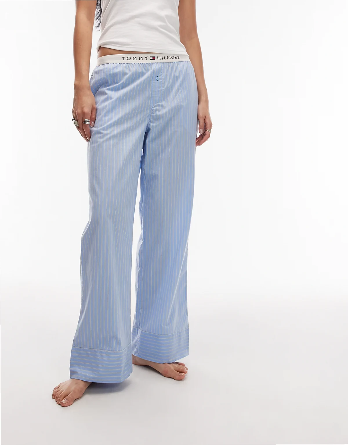 poplin pajama bottoms in blue stripes