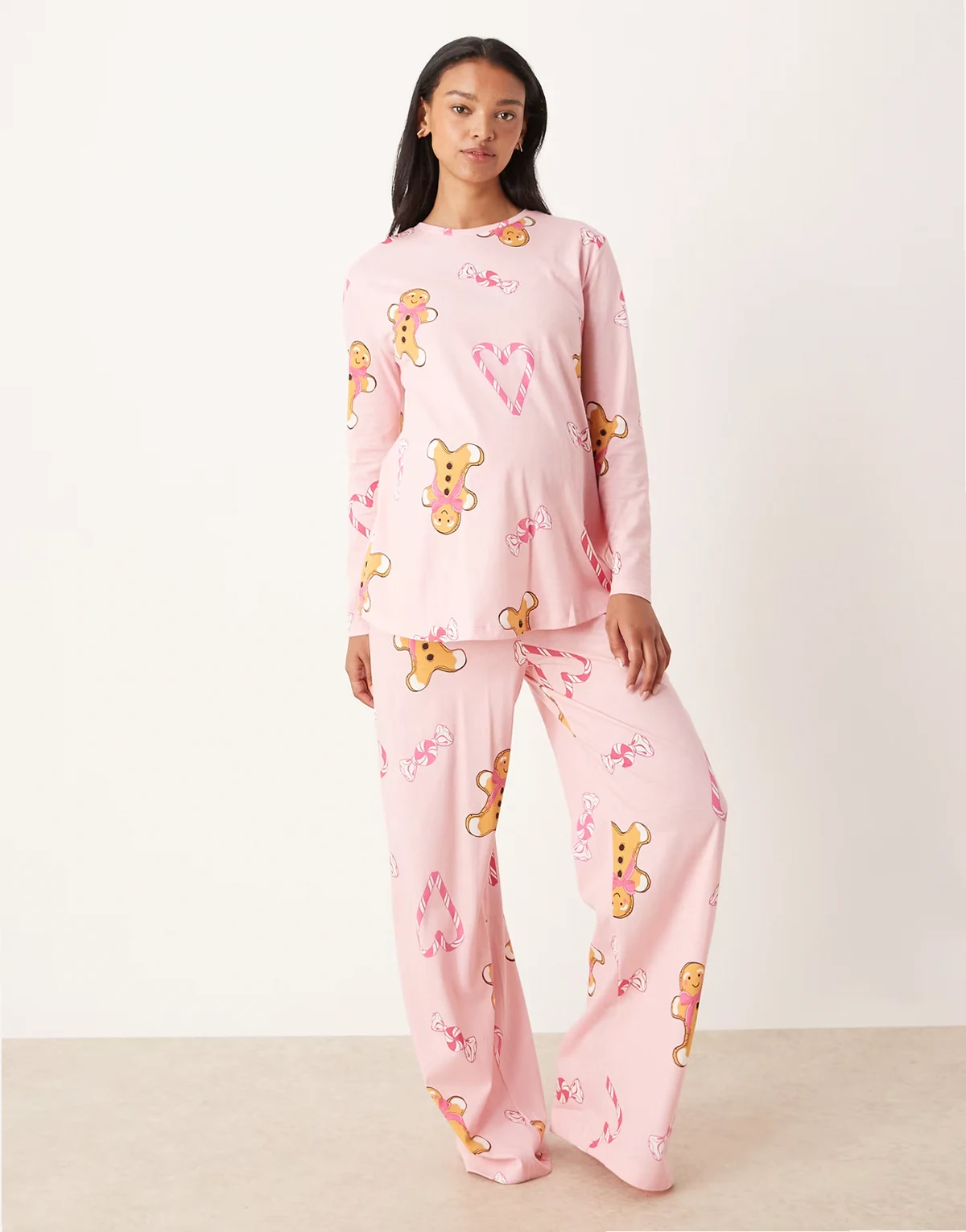 ASOS DESIGN Maternity – Różowa melanżowa piżama w pierniczki i laski cukrowe: góra z długimi rękawami i spodnie