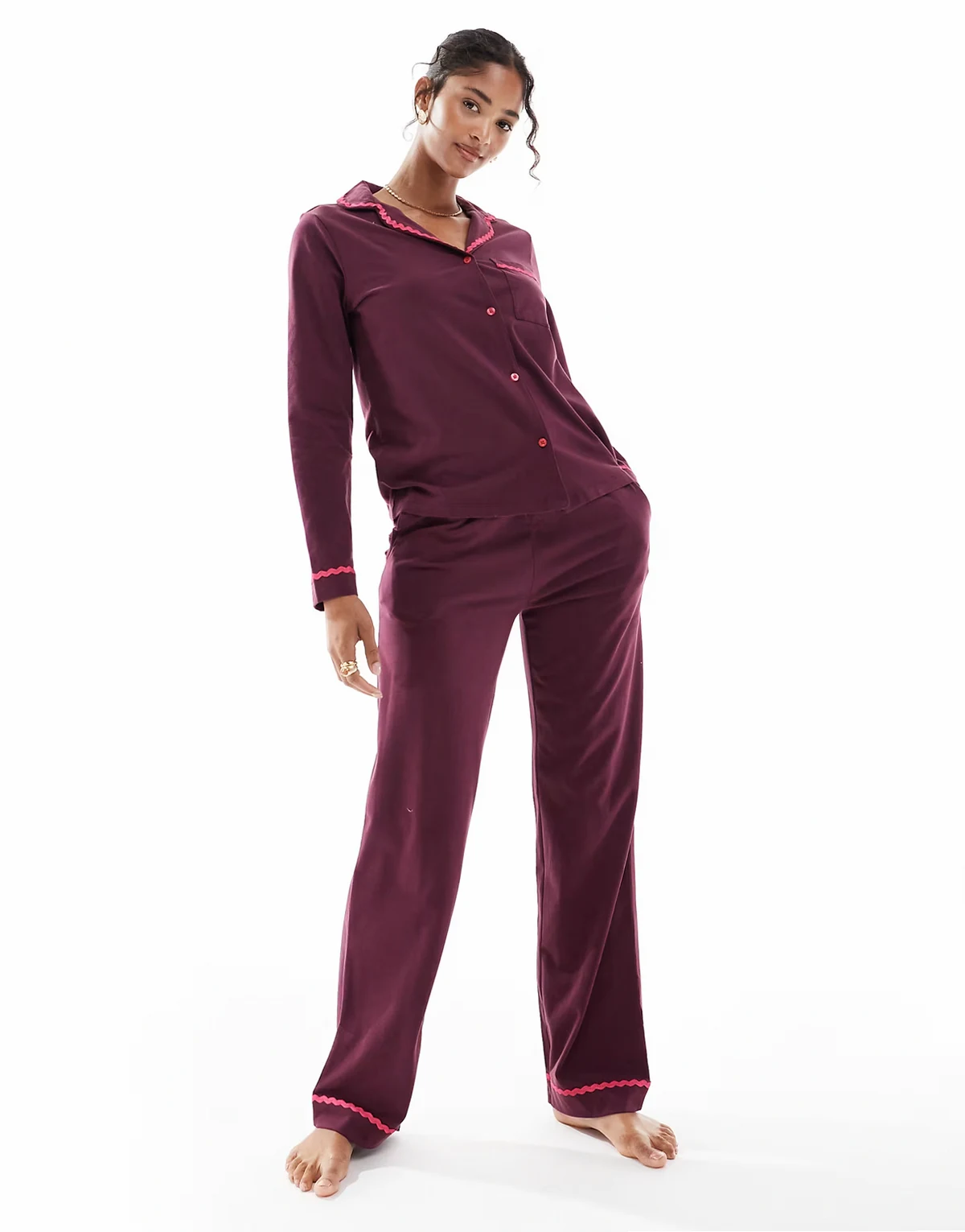 cotton long sleeve revere pajama set in Good Night print