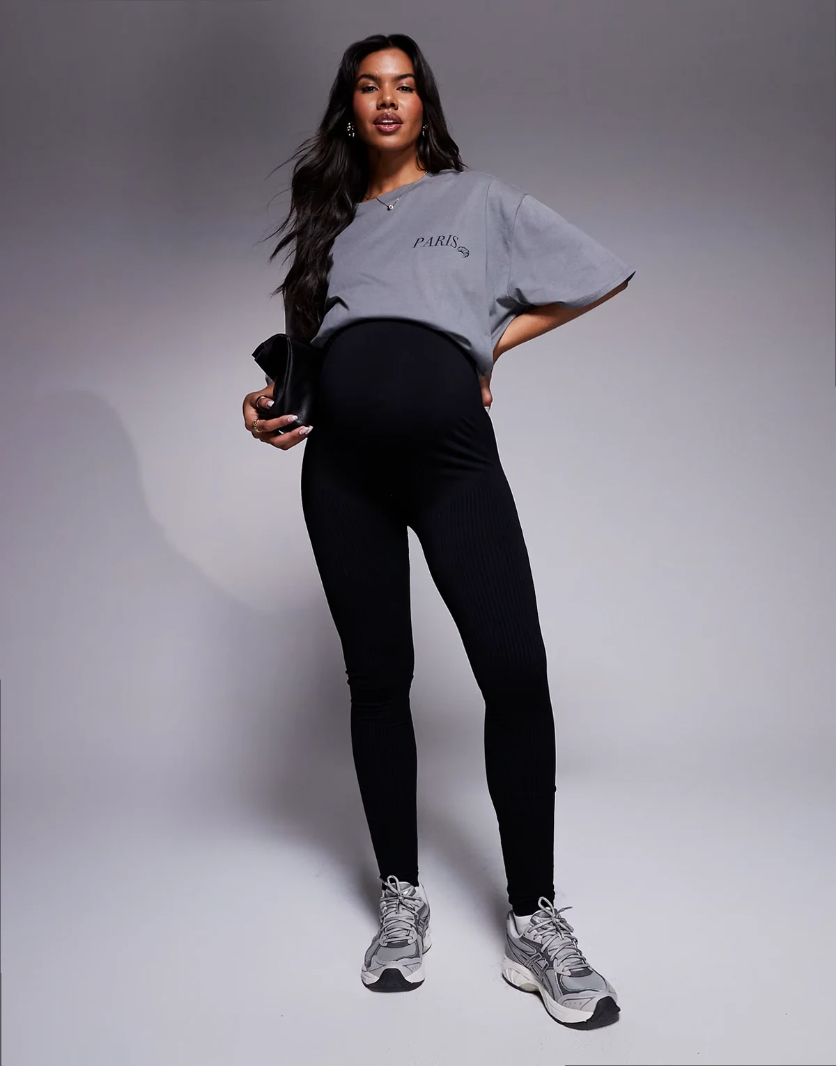 Maternity – Icon – Czarne, prążkowane, bezszwowe legginsy sportowe