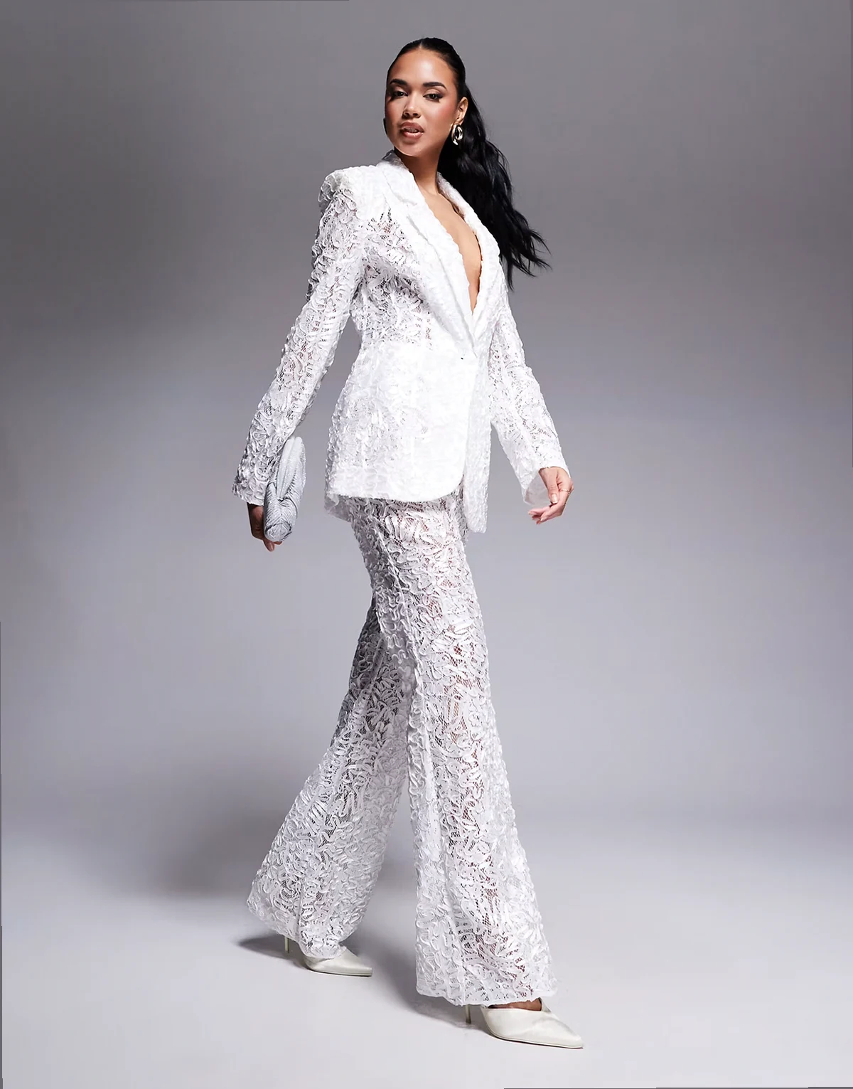 lace kick-flare tailored pants in ivory - part of a set