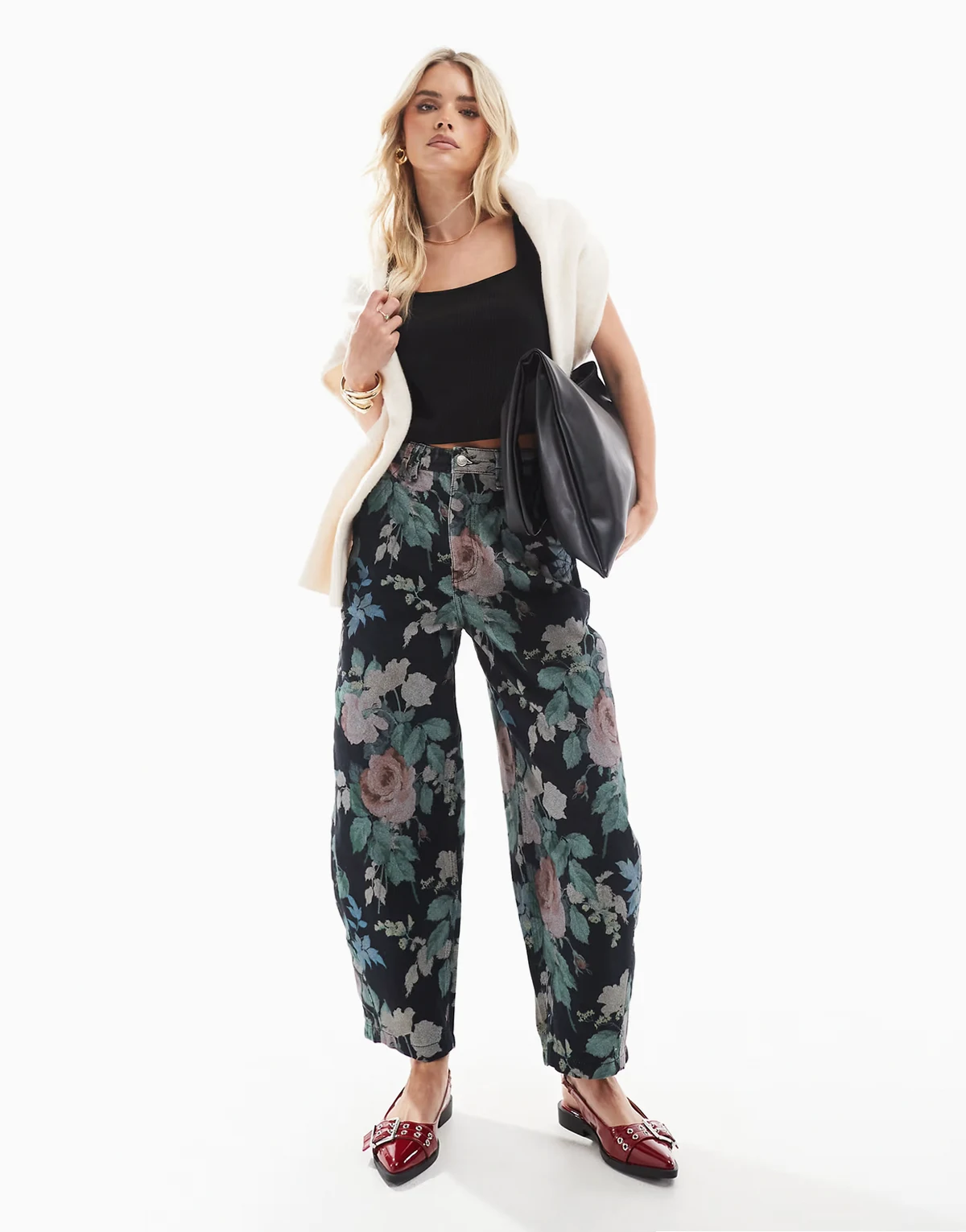 ASOS DESIGN Petite – Barrel-Leg-Hose mit Blumenmuster