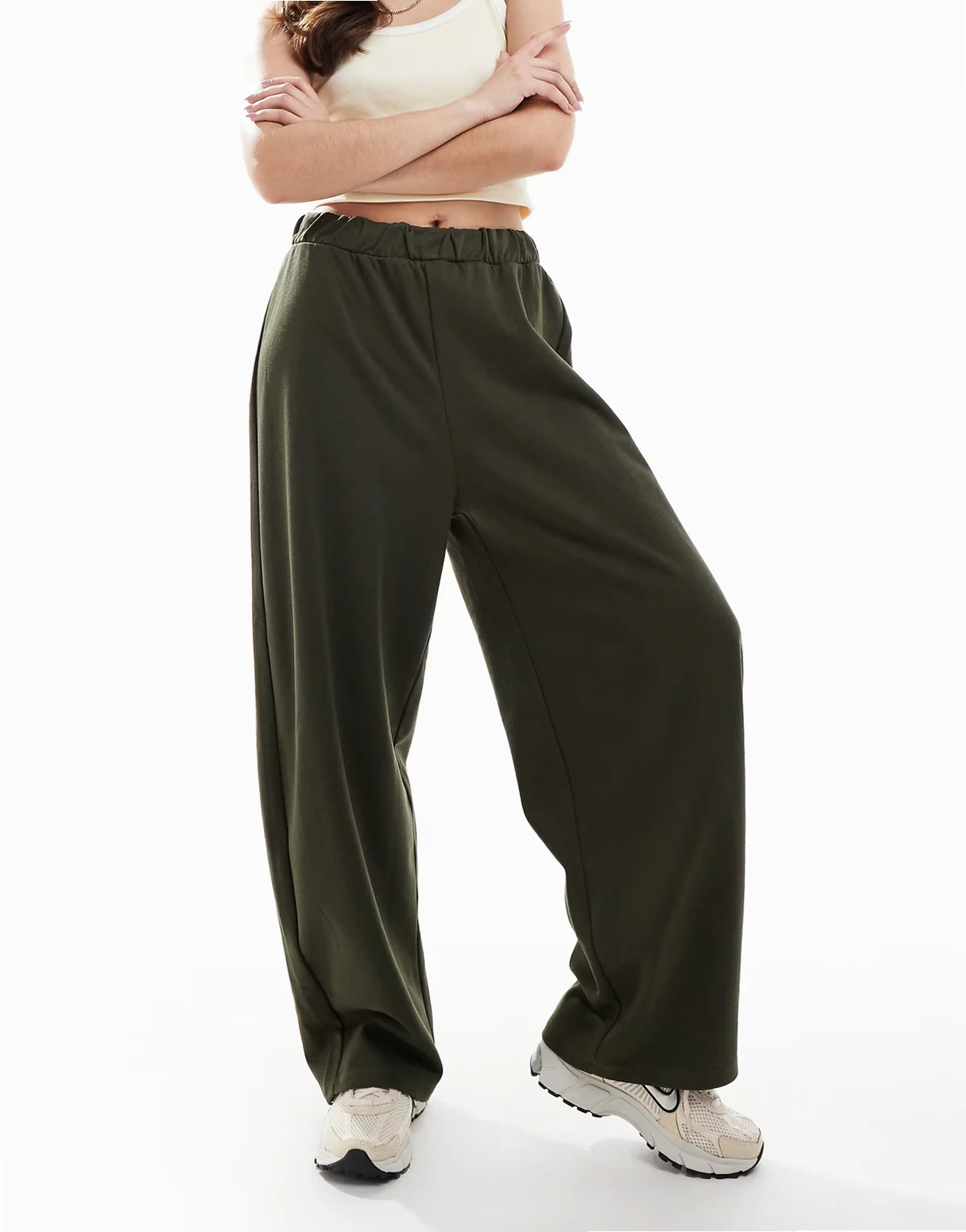 – Barrel Leg Jogginghose aus Sweatstoff in Khaki