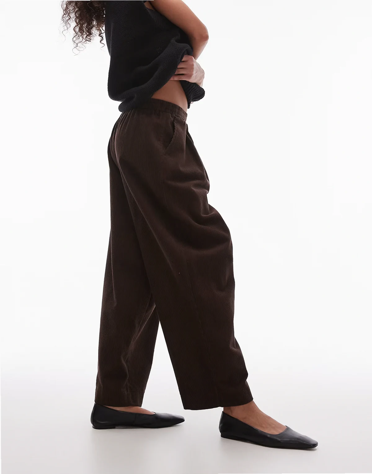 Tophop cord pull on wide leg pants in brown