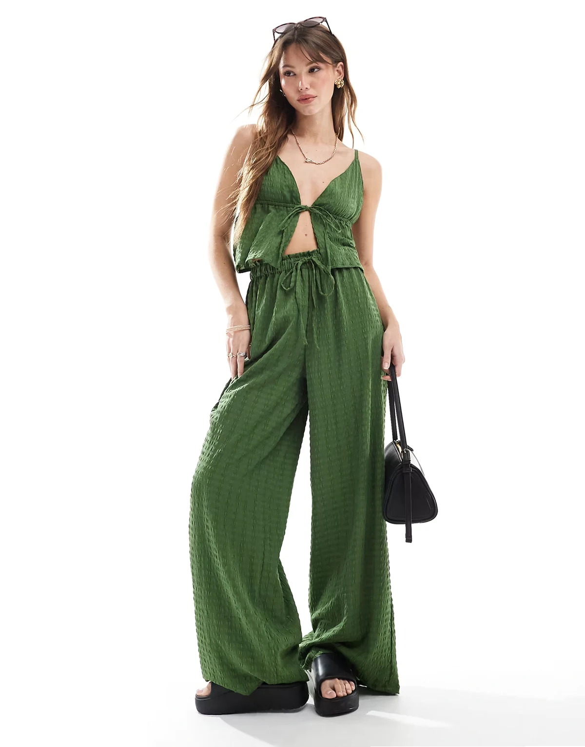 Esmee Exclusive textured wide leg beach pants in olive - part of a set