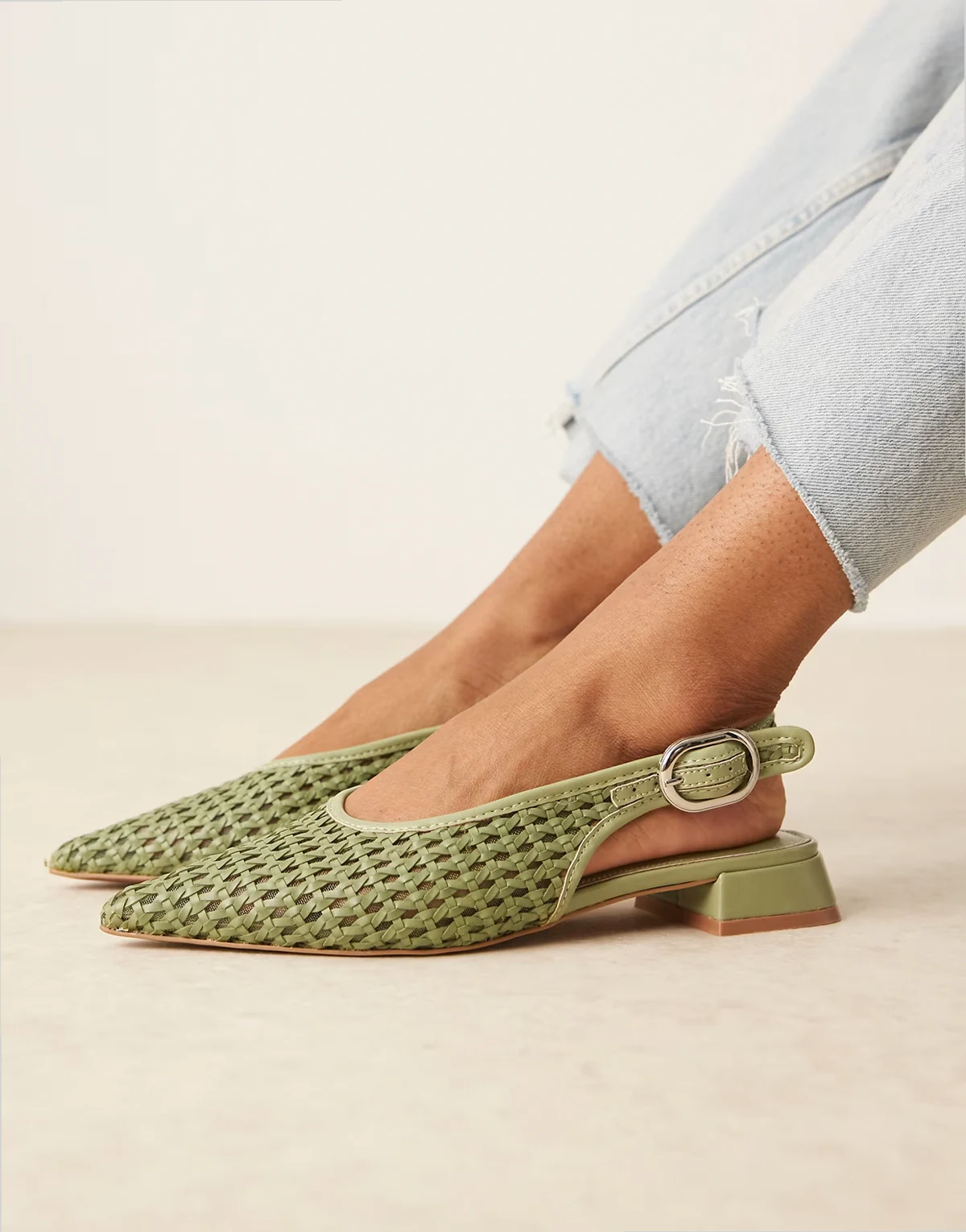 Leonora slingback ballet flats in sage green woven