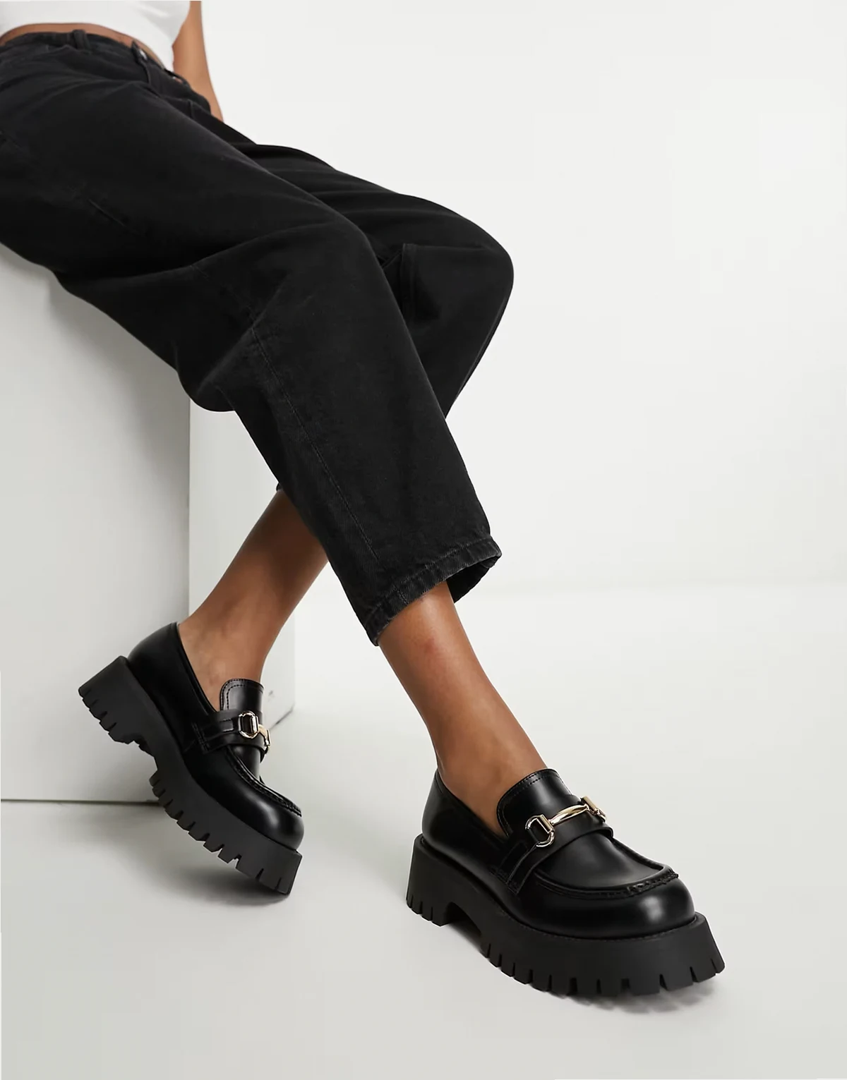 Wide Fit – Masterpiece – Loafer in Schwarz mit dicker Sohle