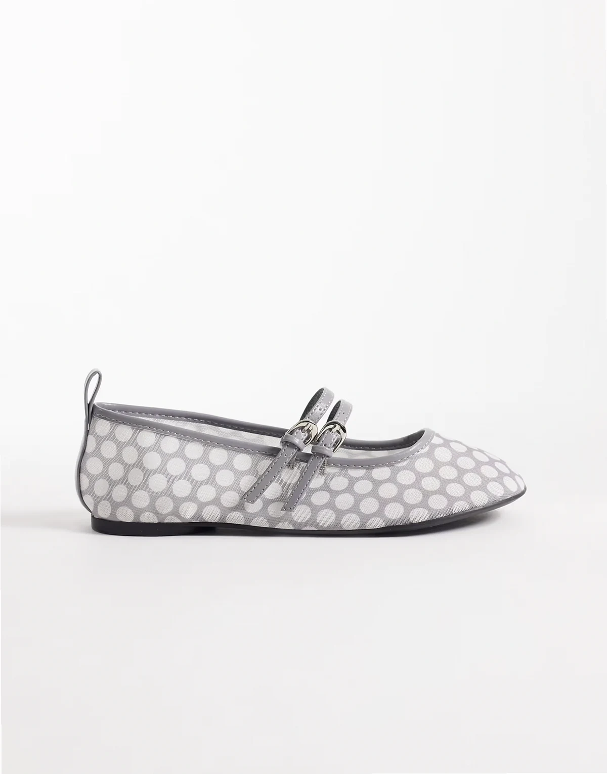 – Mia – Geraffte Riemchen-Ballerinas in Grau mit Polka Dots