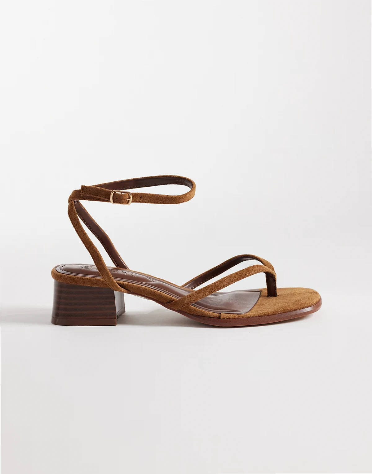 low block heeled sandals in tan microsuede
