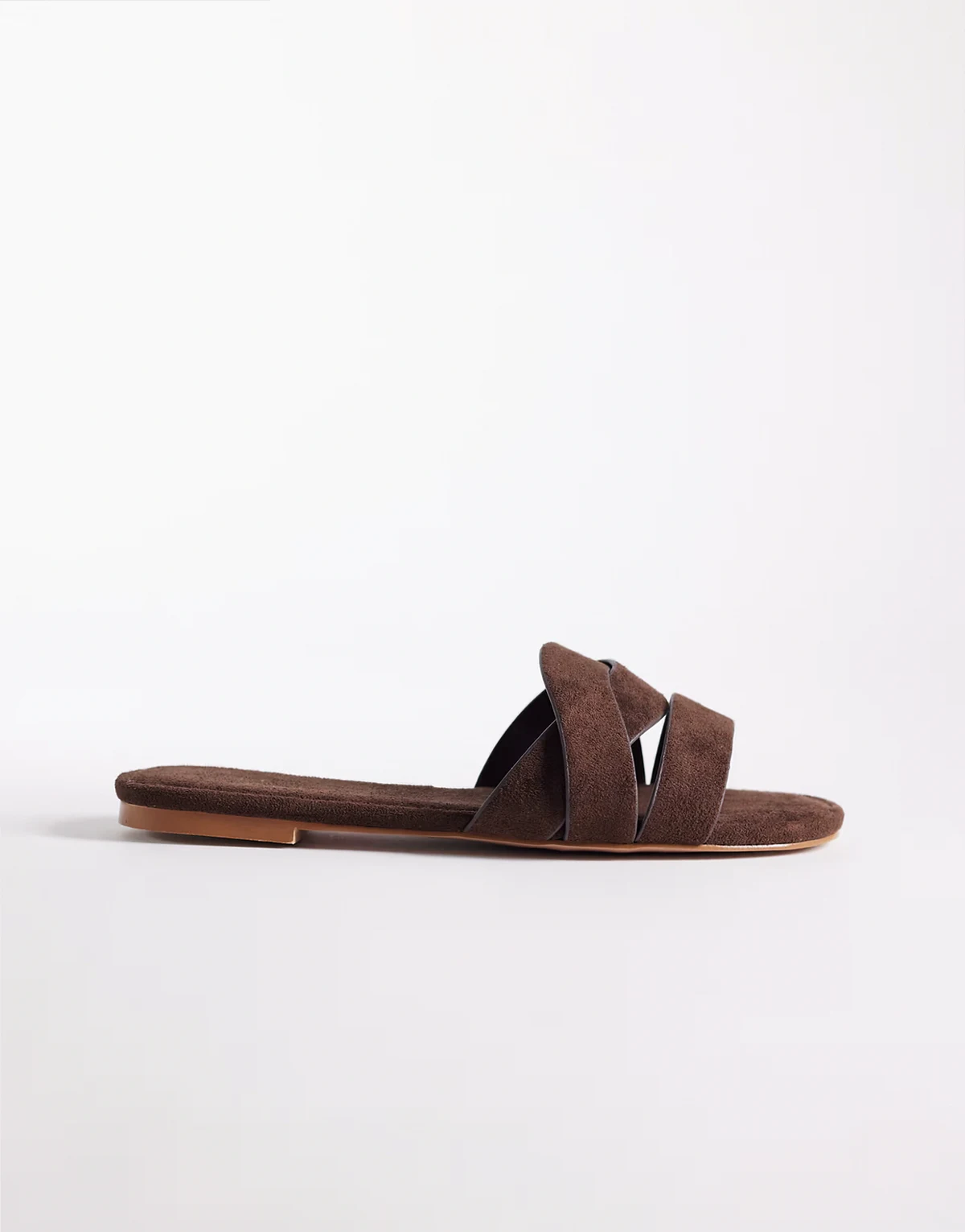 Simmi London Wide Fit Jade flat sandals in espresso suedette