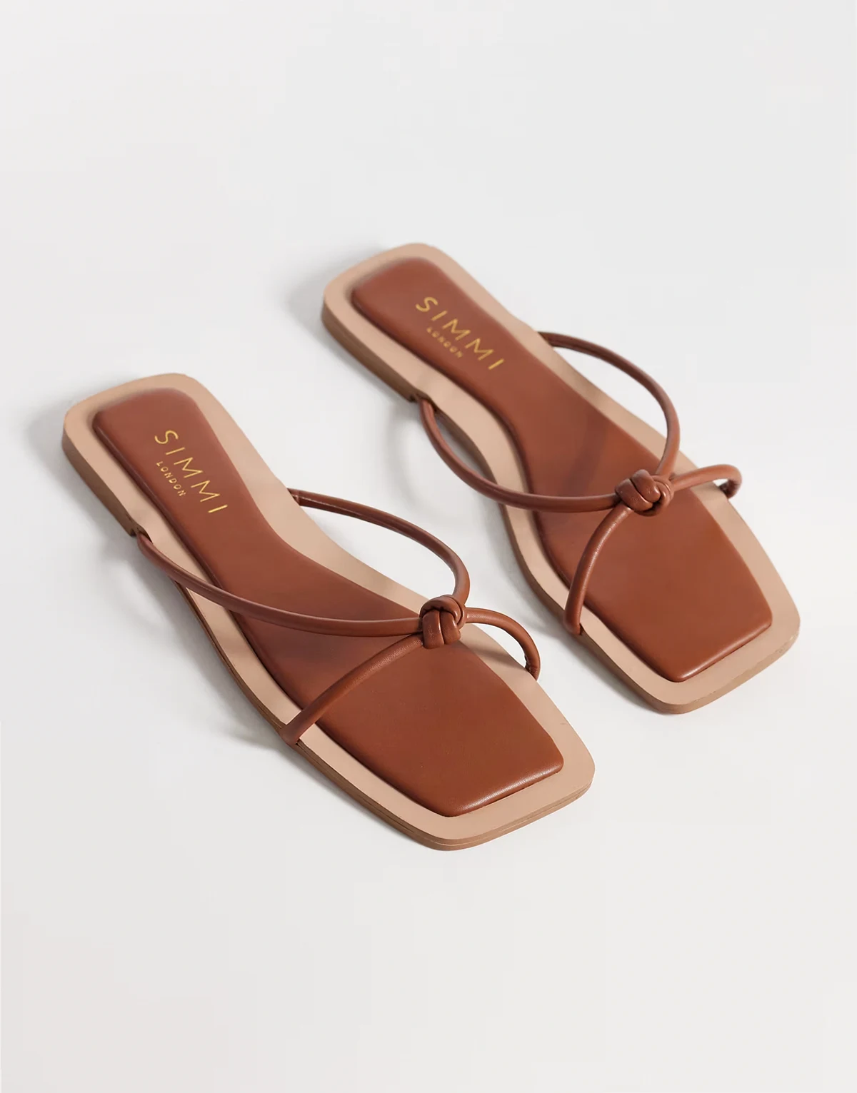 Simmi London Wide Fit Cola knot flat sandals in tan