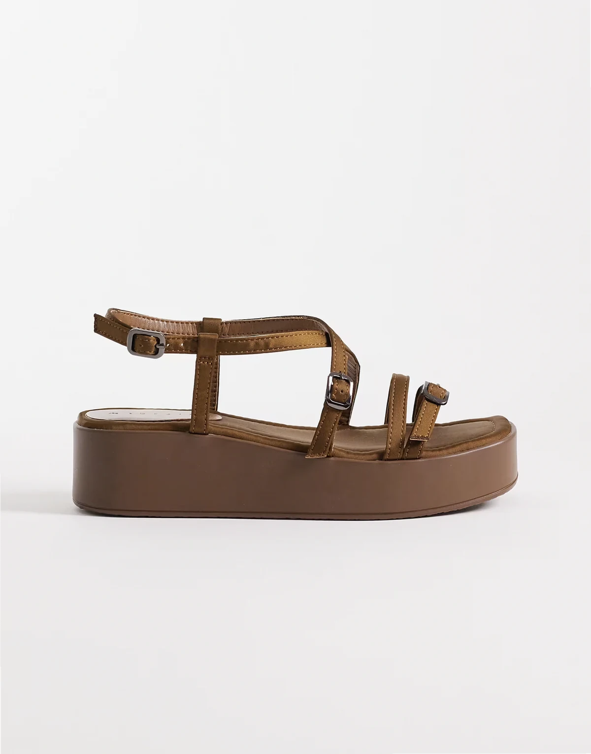 Fleetwood strappy flat sandals in olive satin