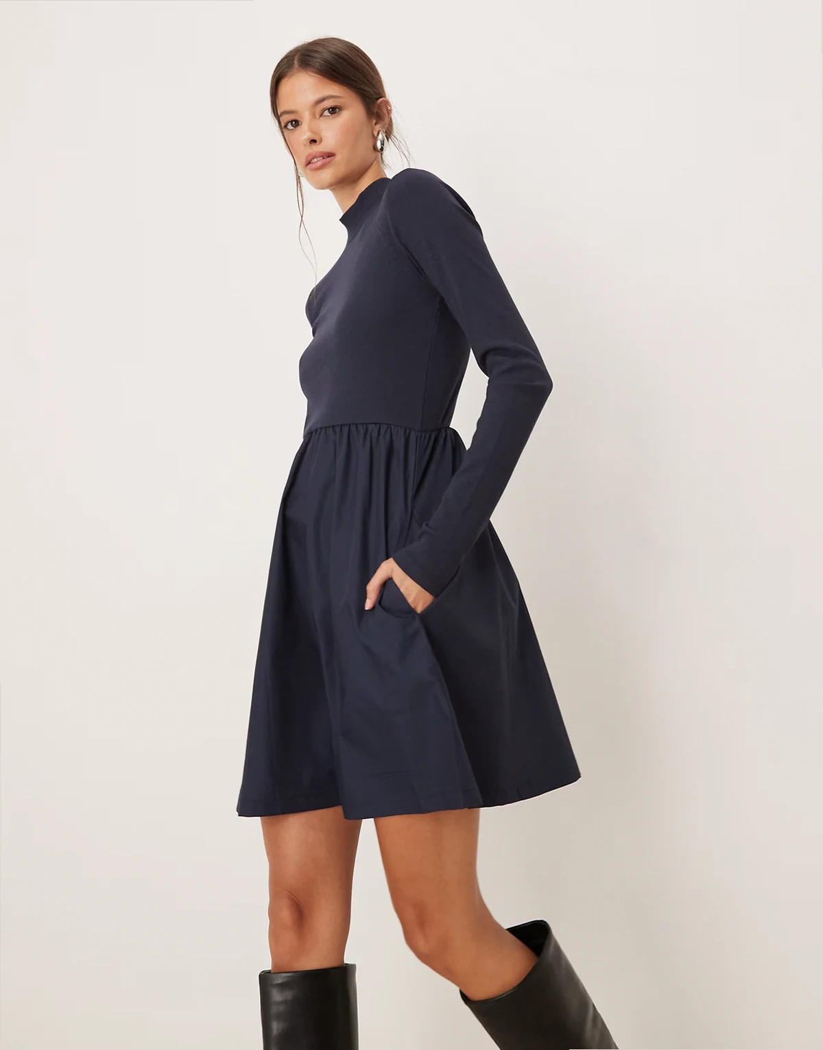 long sleeve hybrid mini dress in navy