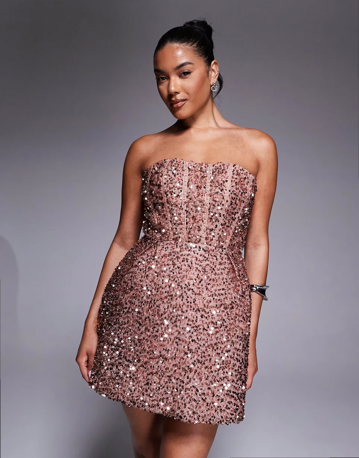 corset sequin structured mini dress in gold