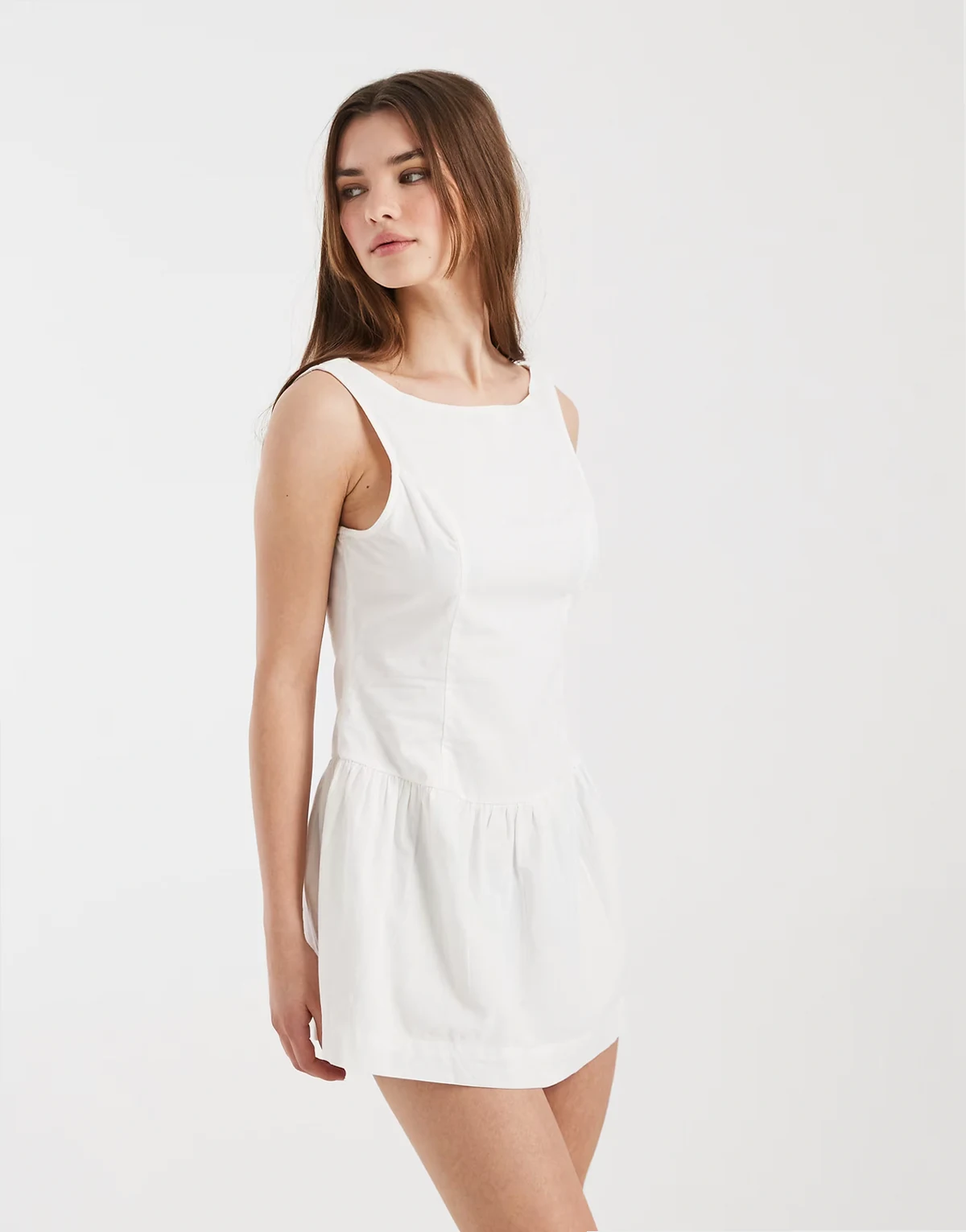 Hallie dropped hem mini dress in white