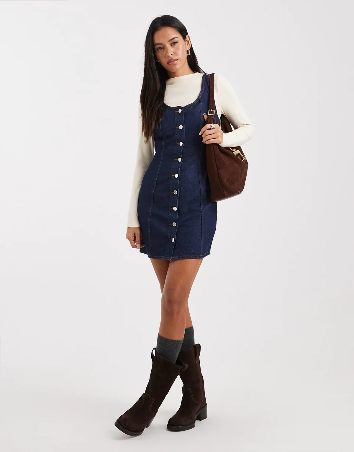 – Jeans-Minikleid in blauer Waschung mit Knopfleiste