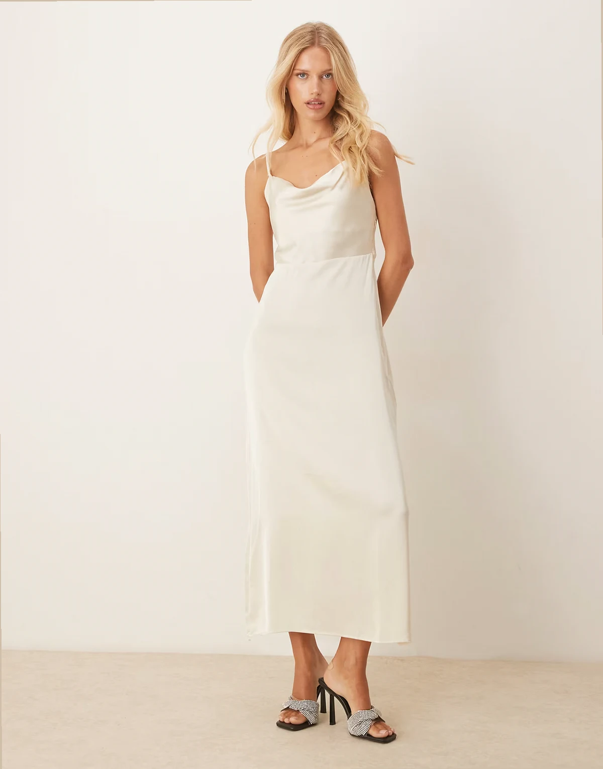 satin cowl neck cami maxi dress in cream
